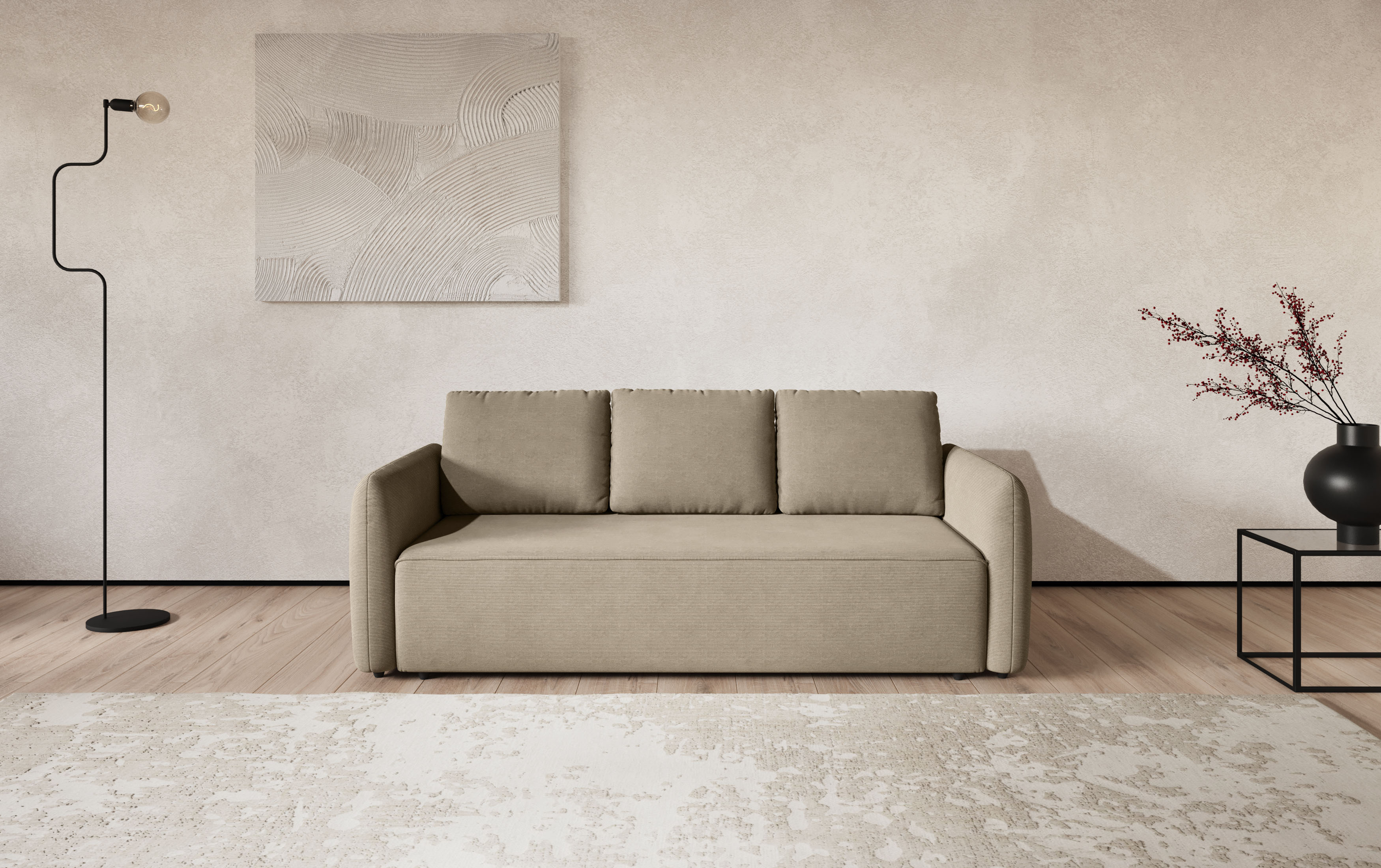 COTTA Big-Sofa "Megasofa, Flow, Breite 222 cm, opt. Schlaffunktion" bequeme Wellenunterfederung mit PU Schaum, Liegefl. 190x145cm