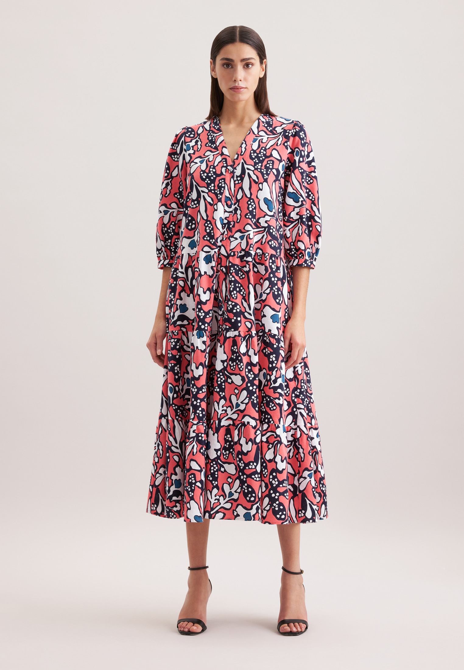 seidensticker Sommerkleid »Schwarze Rose«, 7/8-Arm V-Neck Druck