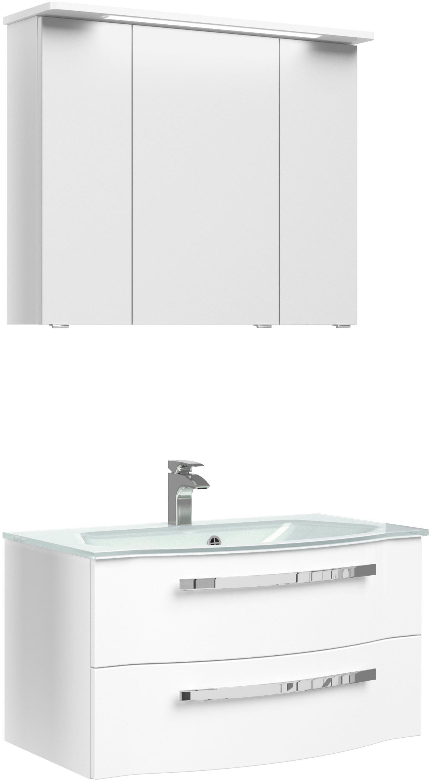 Saphir Badmöbel-Set "Serie 4005, vormontiert, Glaswaschbecken, Spiegelschra günstig online kaufen