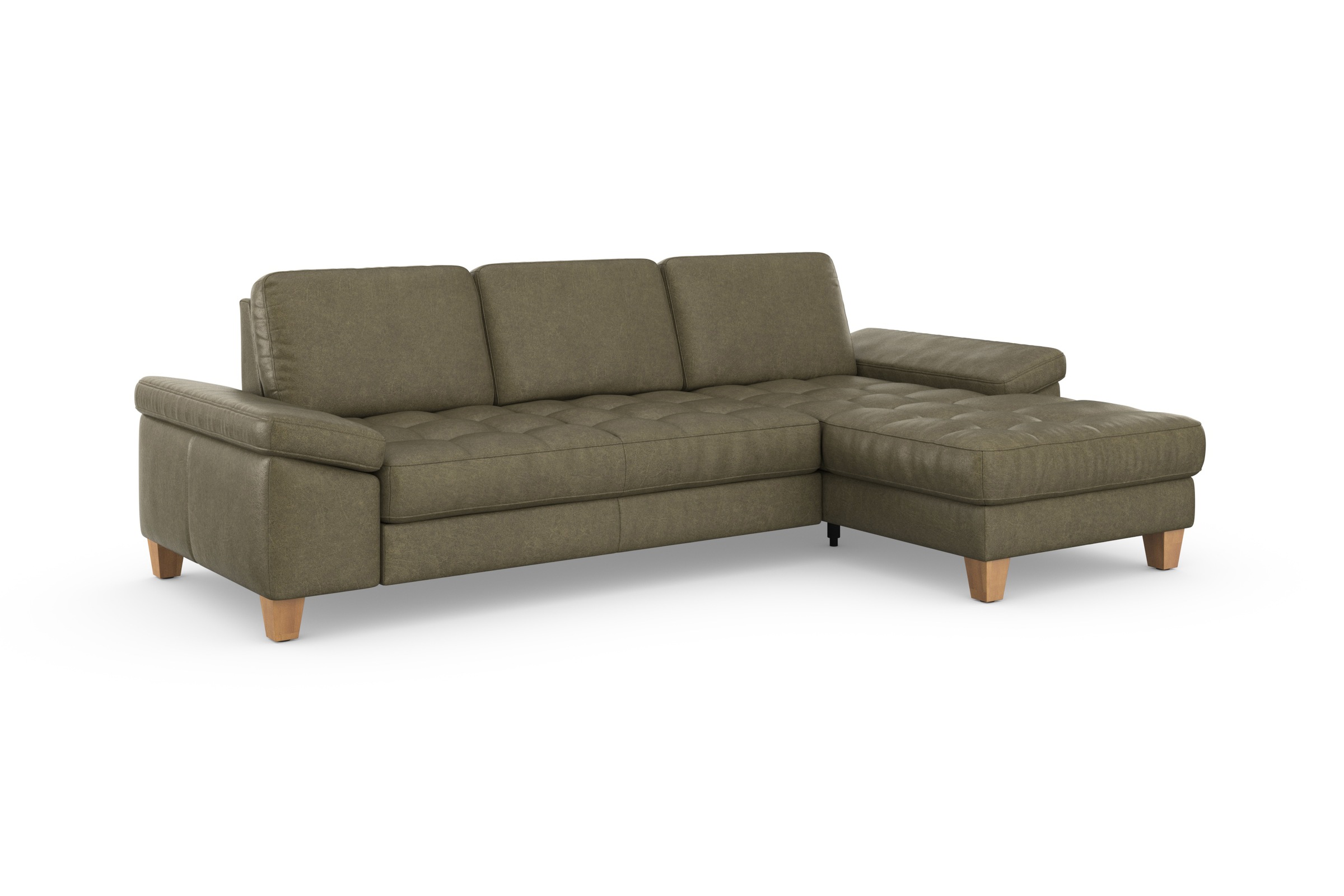 Ecksofa SIT & MORE "Westham L-Form", grün (olive), B:275cm H:88cm T:172cm, 100% Polyester, Sofas, Ecksofa, mit Recamiere, mit oder ohne Bettfunktion, Bettkasten, Füße Eiche 9