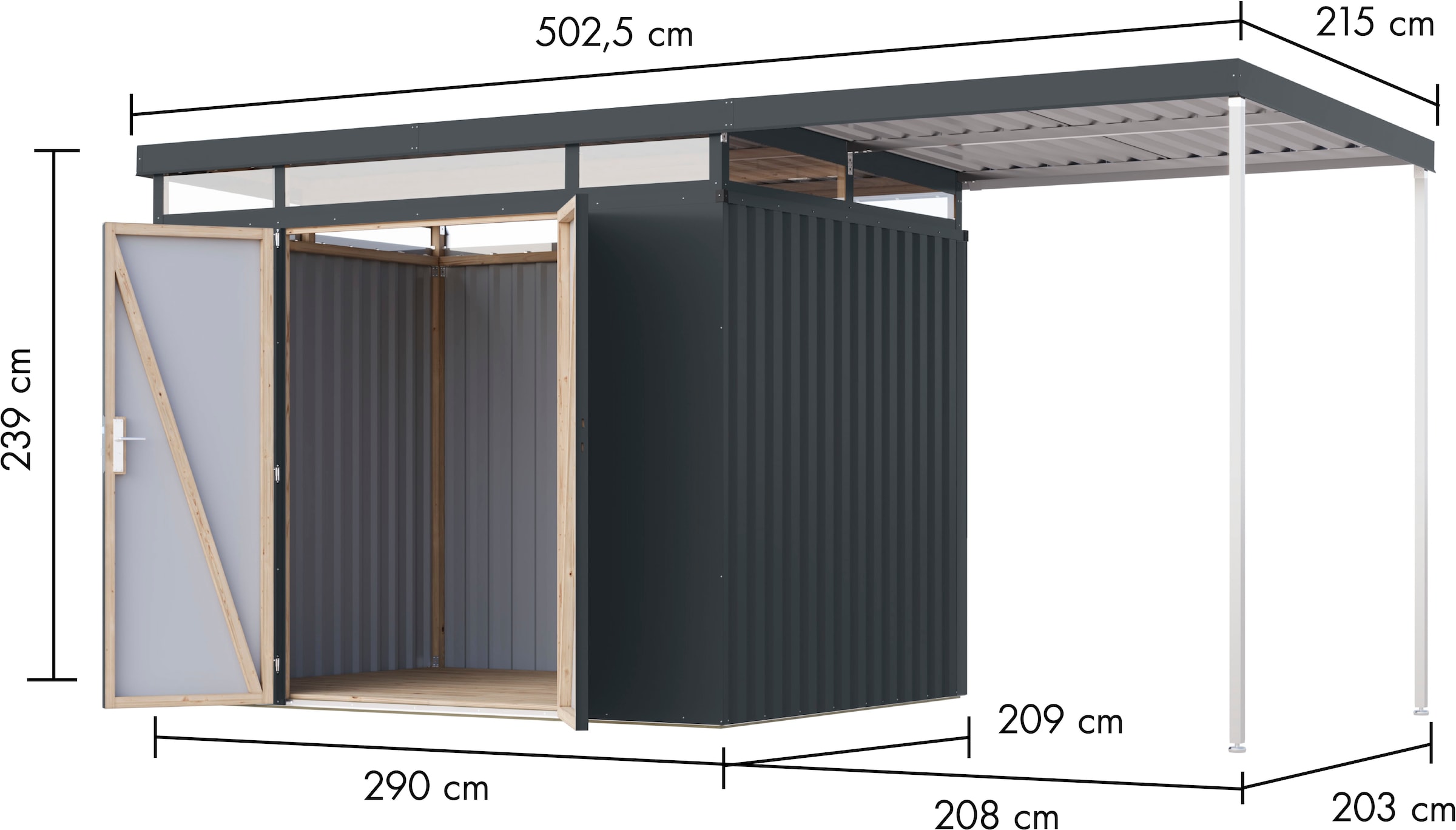 Karibu Gerätehaus »Titanium 3 SET mit Anbaudach« Made in Germany