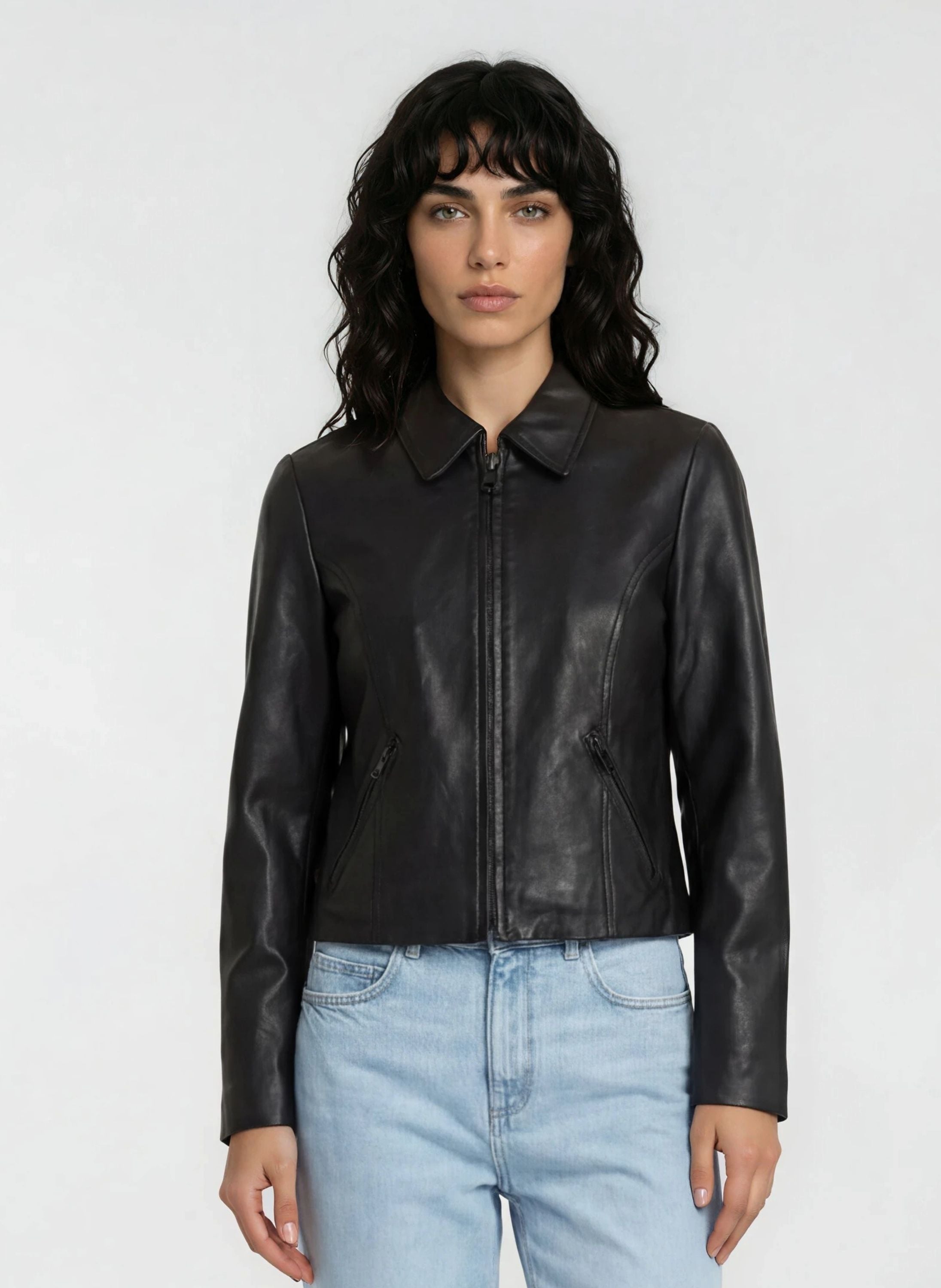 trueprodigy Lederjacke "Pina schwarze Reißverschlüsse mit klassischem Hemdkragen" ohne Kapuze