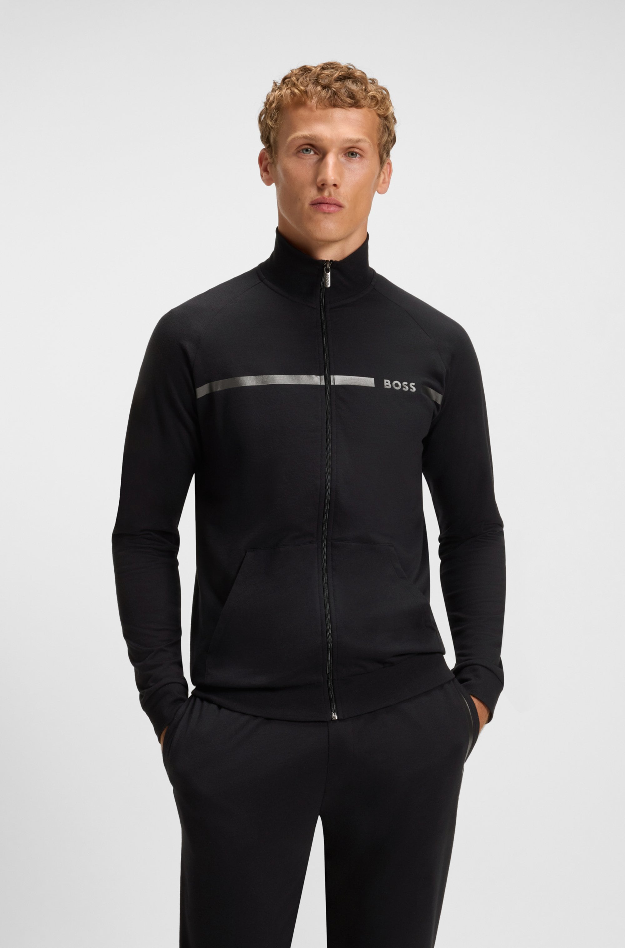 BOSS Sweatjacke "Authentic Jacket Z", aus Baumwoll-Terry mit Streifen und L günstig online kaufen