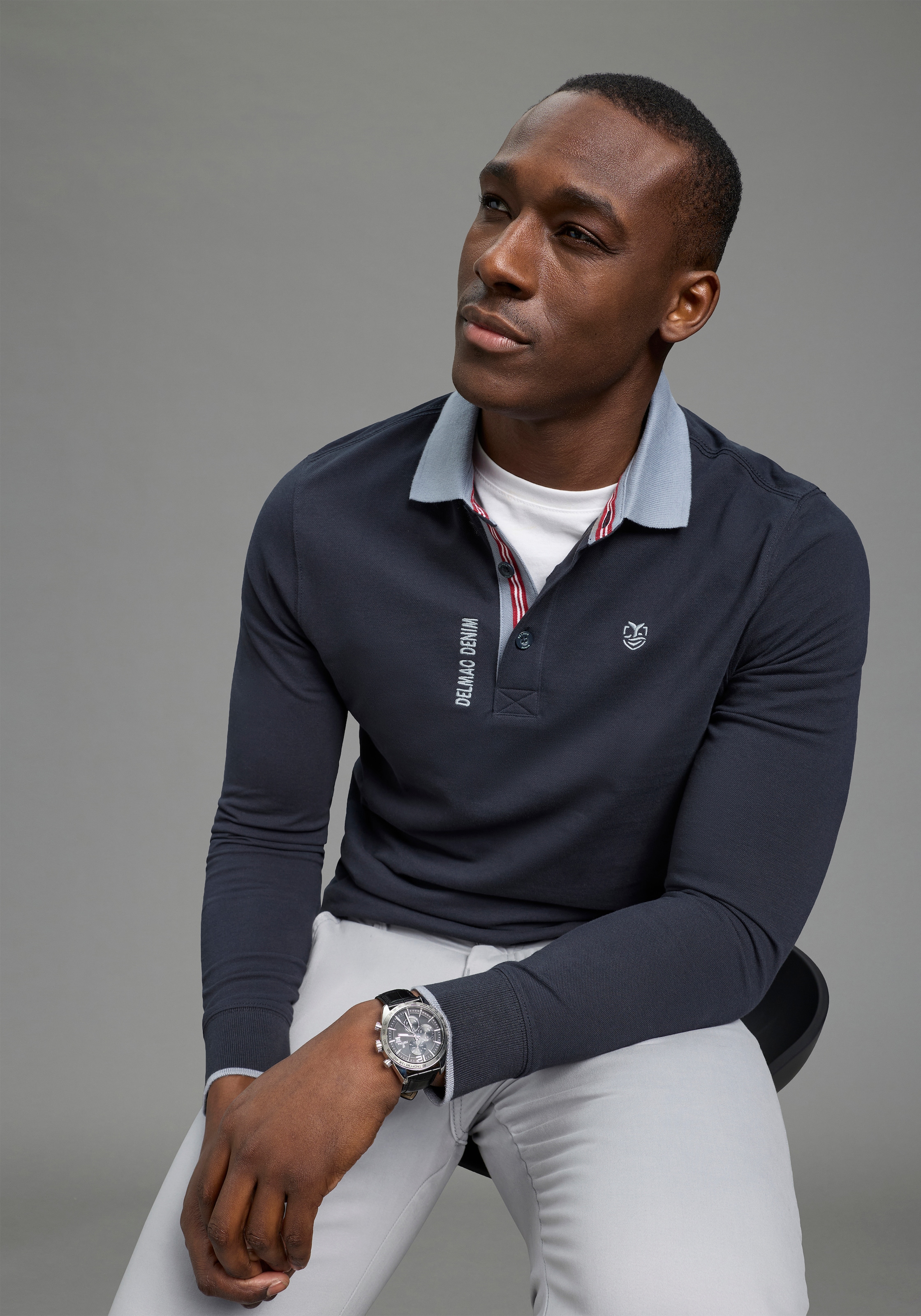 DELMAO Langarm-Poloshirt Langarm, aus atmungsaktivem Piqué-Stoff, Polokrage günstig online kaufen