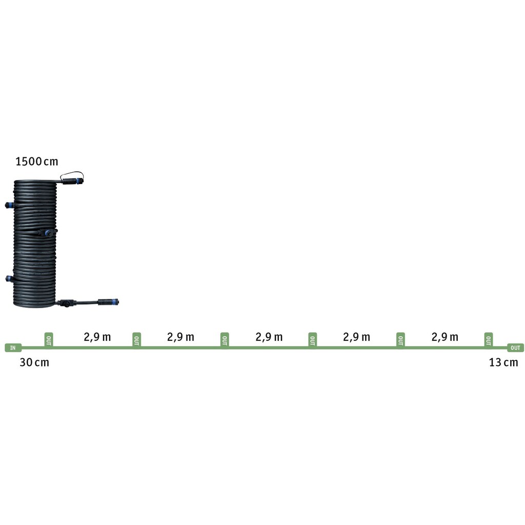 Paulmann Lampen-Verbindungskabel »Outdoor Plug&Shine 15m IP68«, 1500 cm, 1 in - 7 out