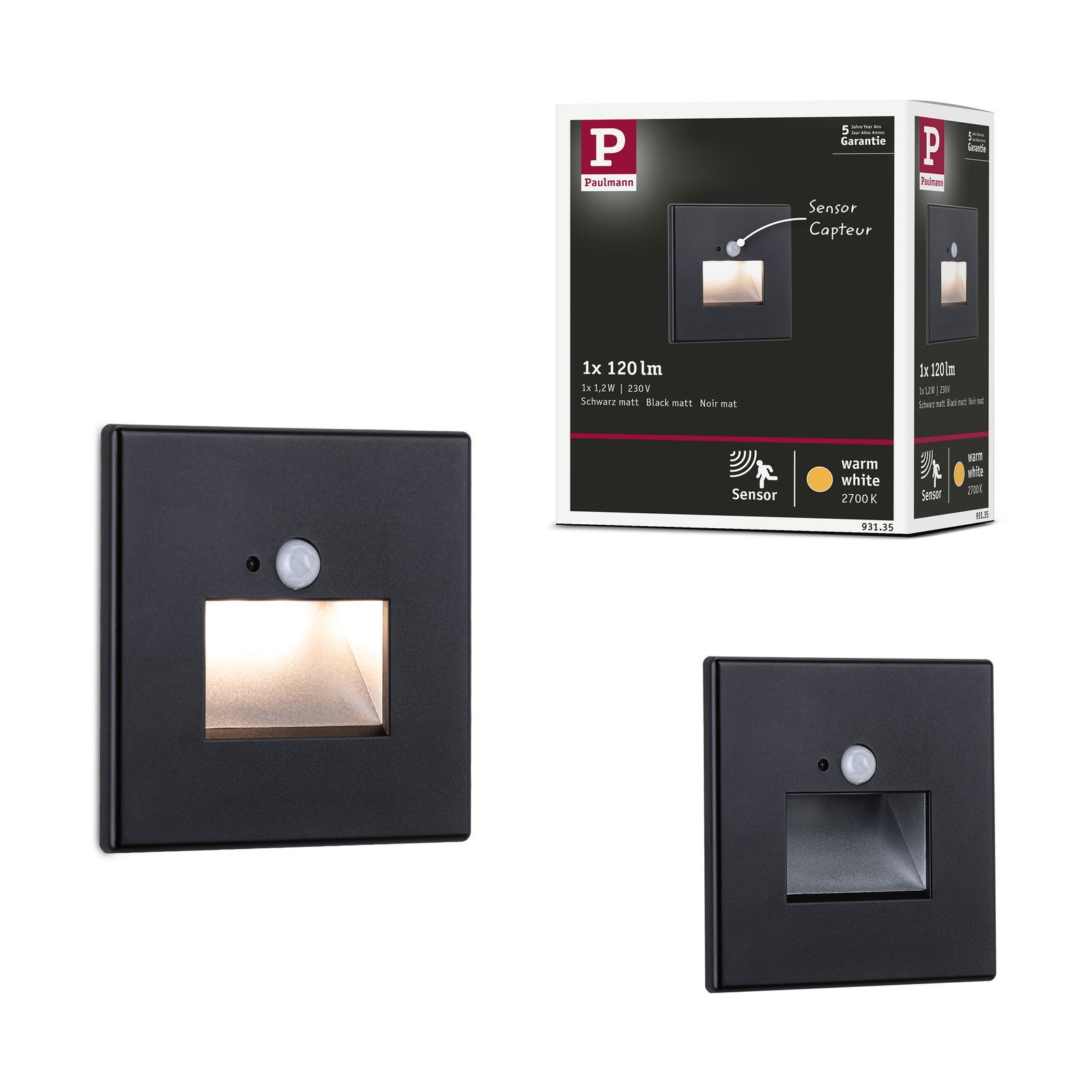 Paulmann LED Einbauleuchte »LED Wandeinbauleuchte Edge Quadro 1,2W 25lm 230V 2700K«, 1 flammig, Bewegungsmelder