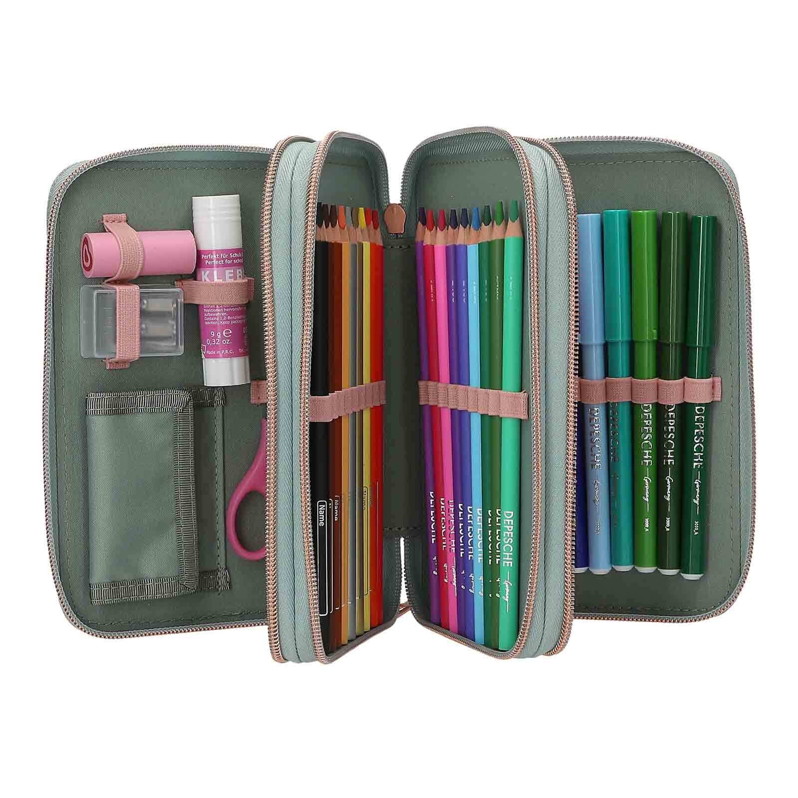 Depesche Buntstift »3-Fach Federtasche ROMANTIC FIELDS inkl. Stifte Miss Melody 7,5 x 13 x 20 cm grün«