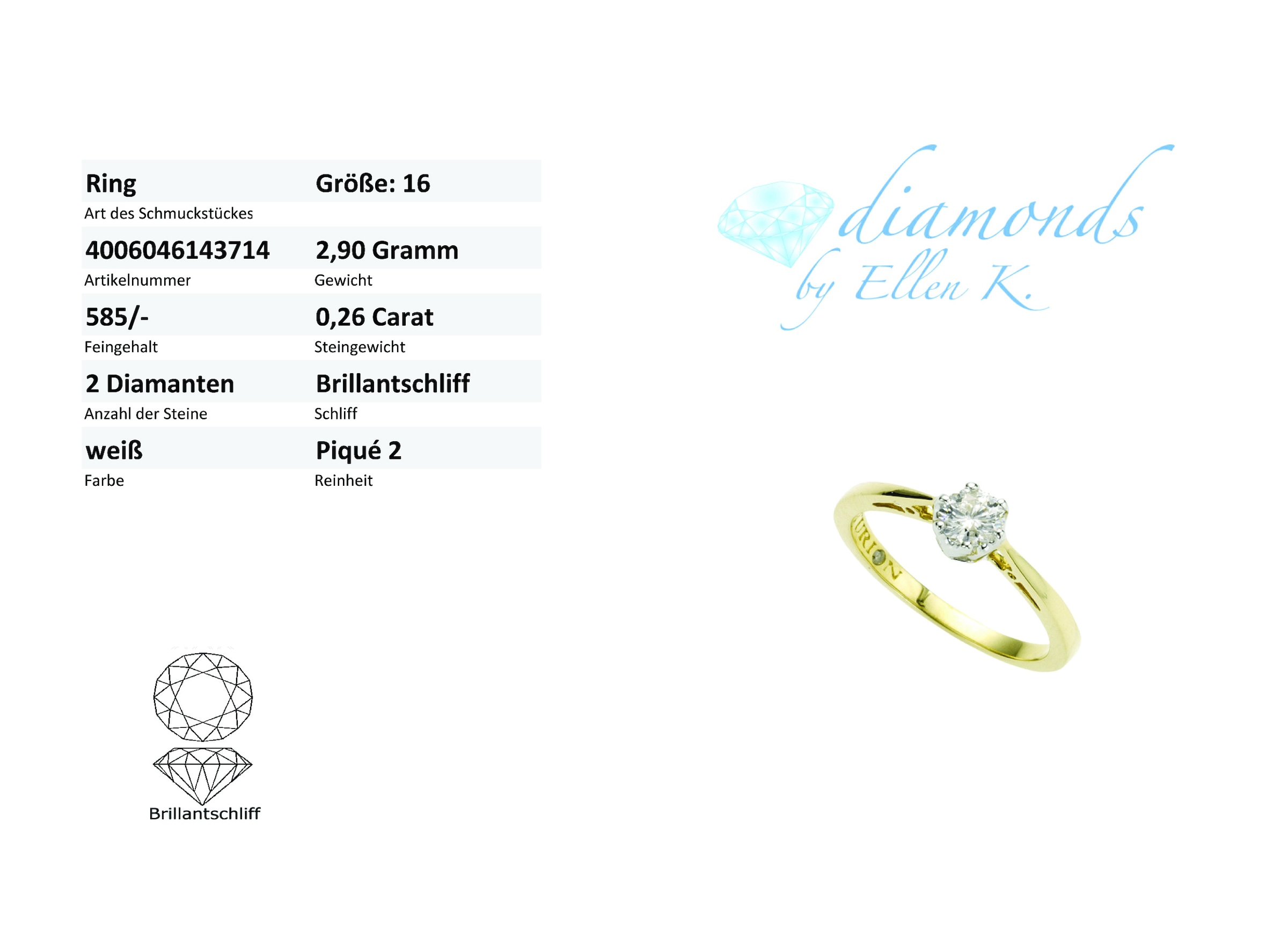 Diamonds by Ellen K. Fingerring »585 Gold zweifarbig Brillant 0,25ct.«