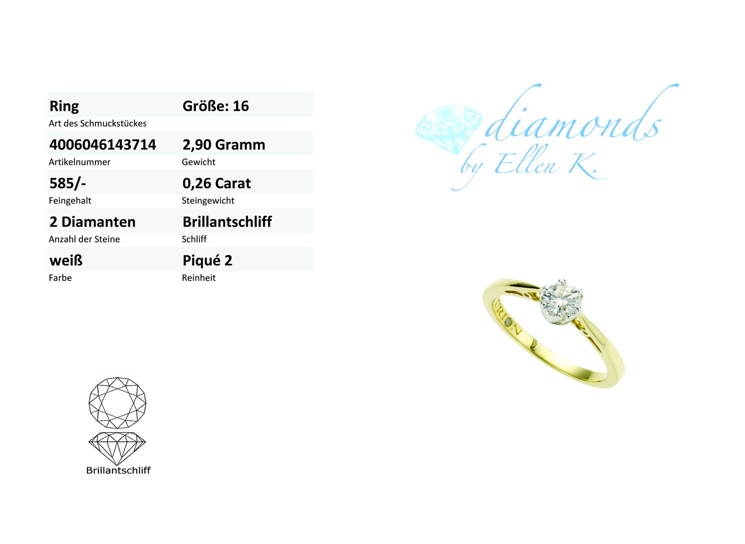 Diamonds by Ellen K. Fingerring »585 Gold zweifarbig Brillant 0,25ct.«