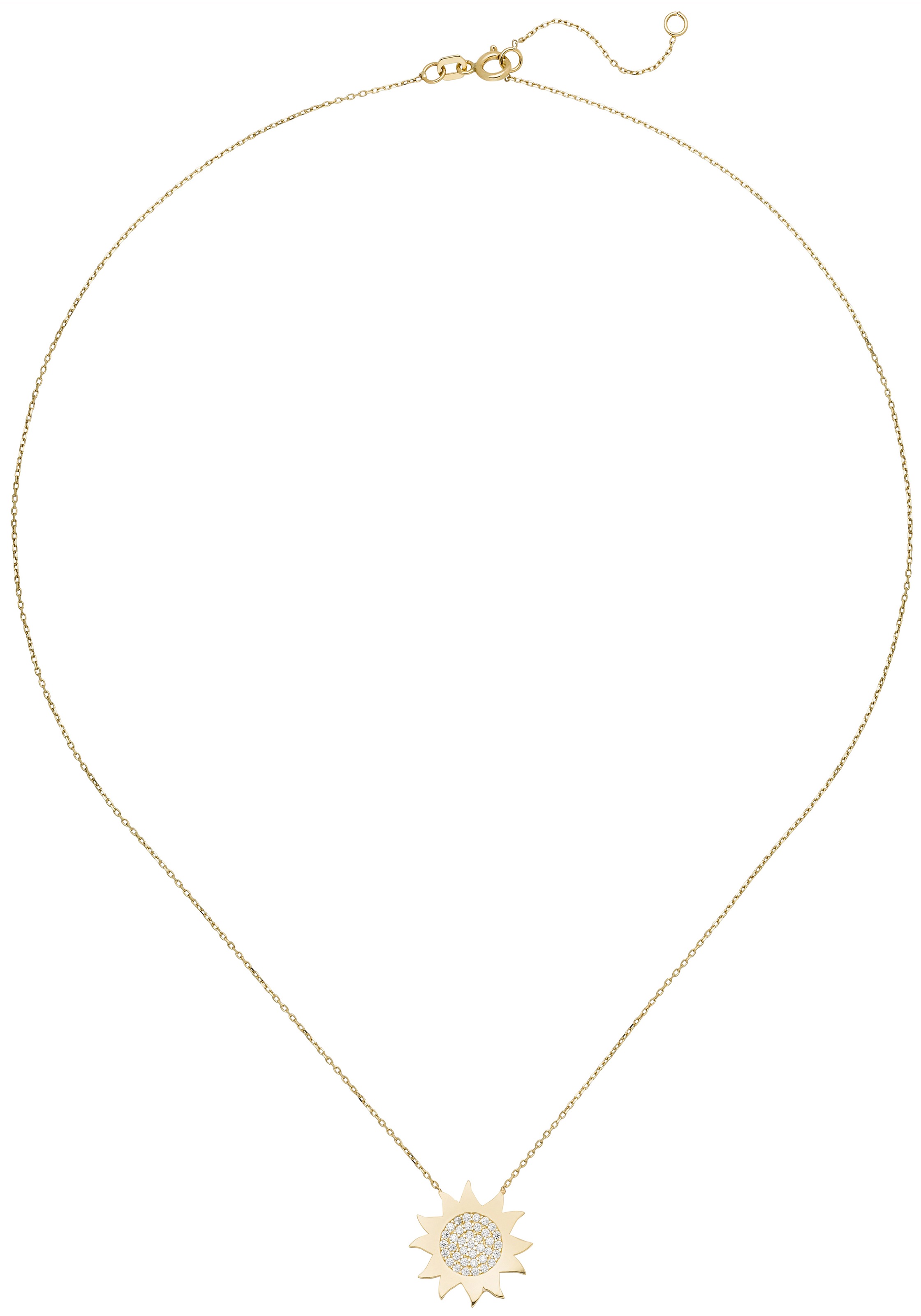 JOBO Kette mit Anhänger »Sonne«, 333 Gold mit 37 Zirkonia 44 cm