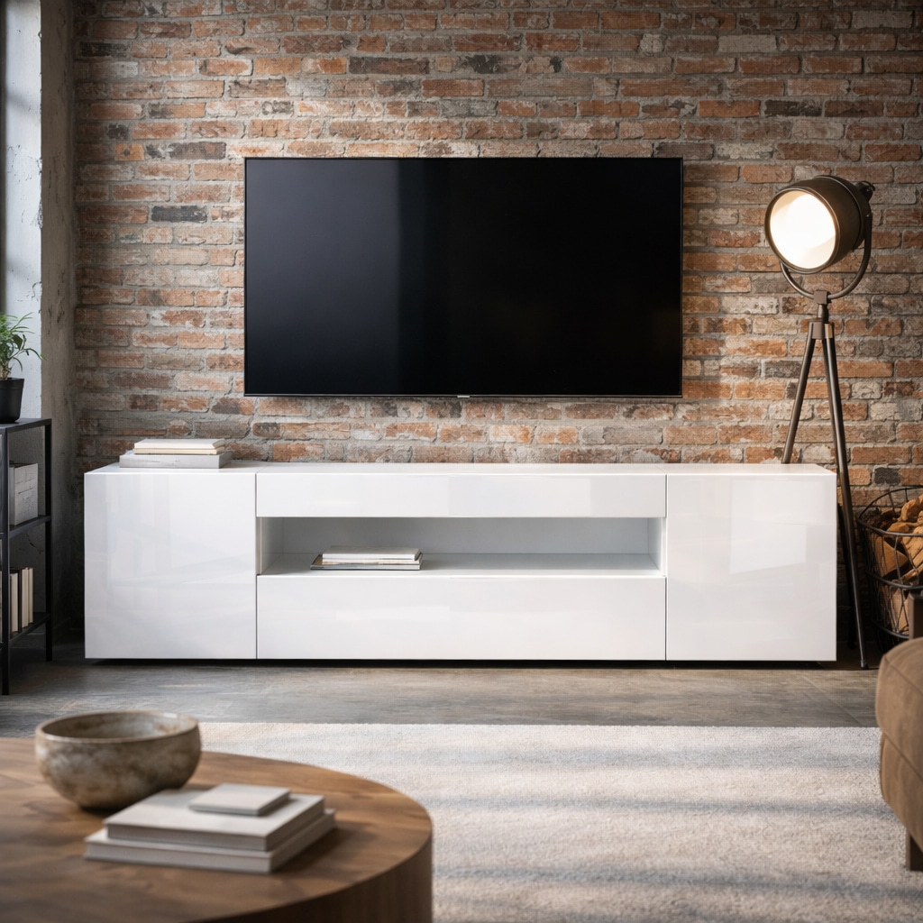 OTTO home Lowboard »LORENZO 2, TV-Board, TV-Kommode, TV-Schrank, TV-Unterschrank, TV-Möbel« Modernes lackiertes Hochglanz TV-Board, grifflos, Breite 200 cm