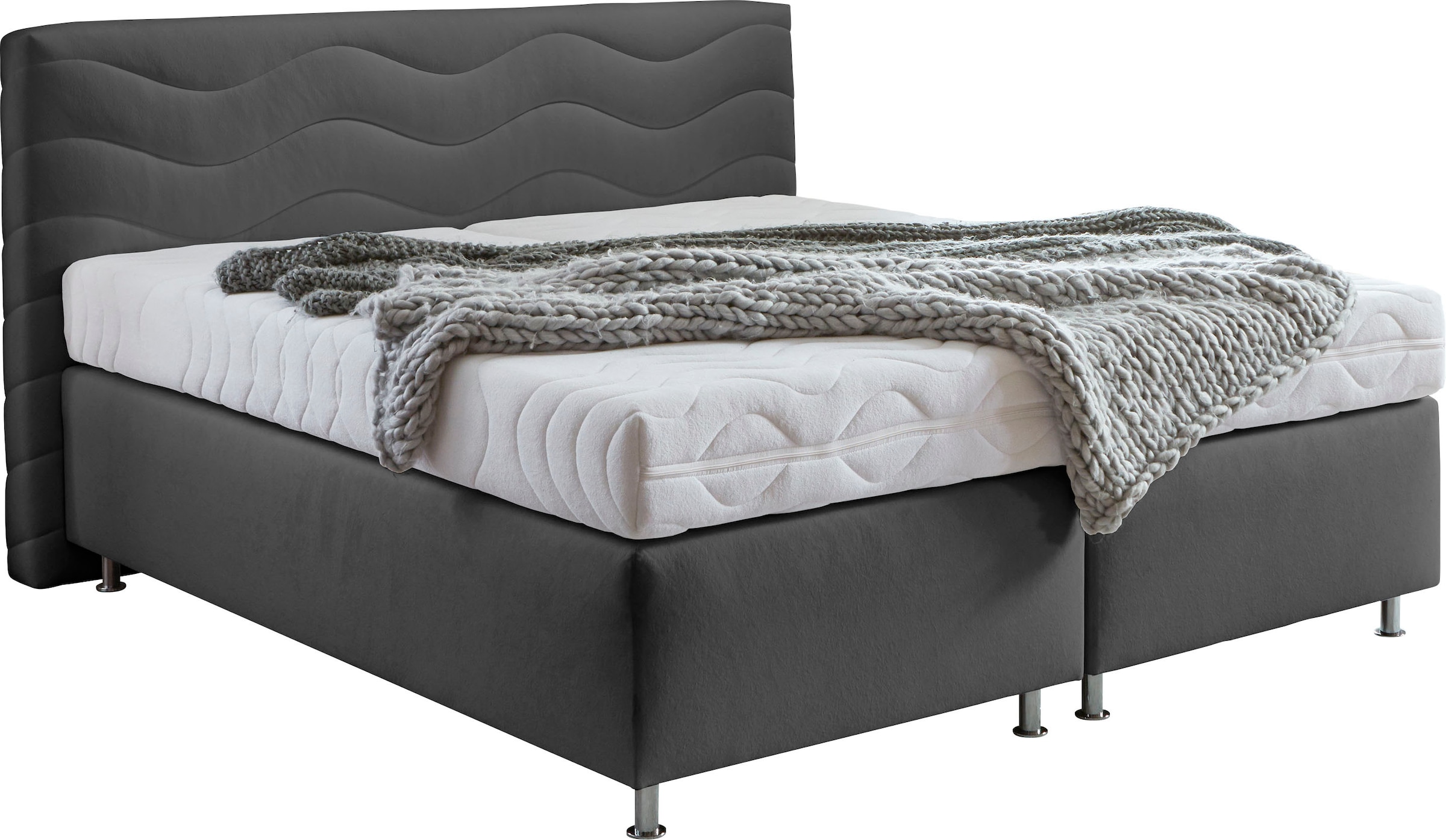 Boxspringbett "Sigma", grau (anthrazit), B:195cm L:210cm, Bezug Bett: Microvelours (100% Polyester) oder Feinstruktur (100% Polyester);Bezug Bonnell-Federkernmatratze: 100% Polyester;Bezug Kaltschaummatratze: 100% Polyester;Bezug Tonnentaschenfederkernmat 9