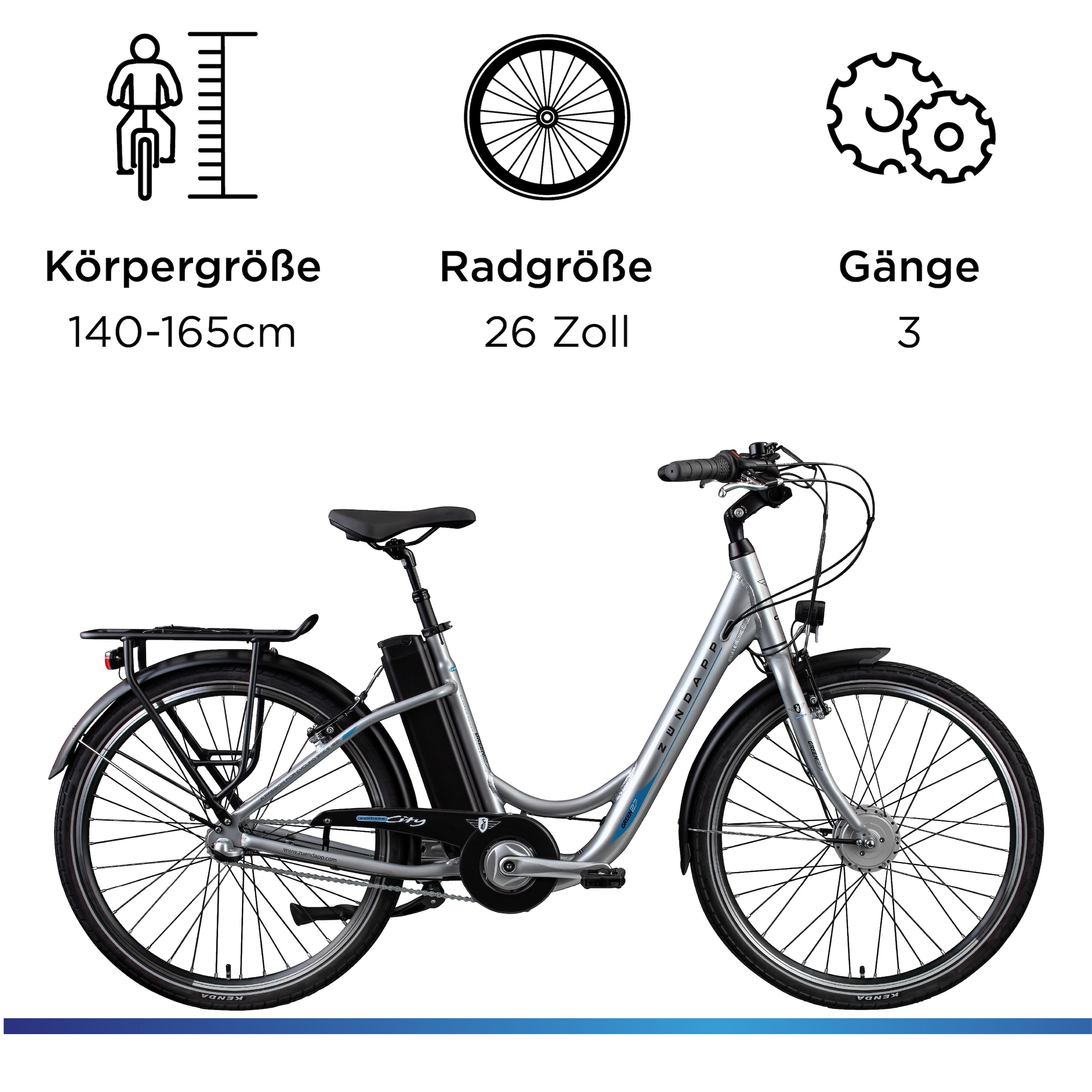 Zündapp »Green 2.7« 3 Gang Nabenschaltung Frontmotor 250 W Pedelec, Elektrofahrrad für Damen u. Herren
