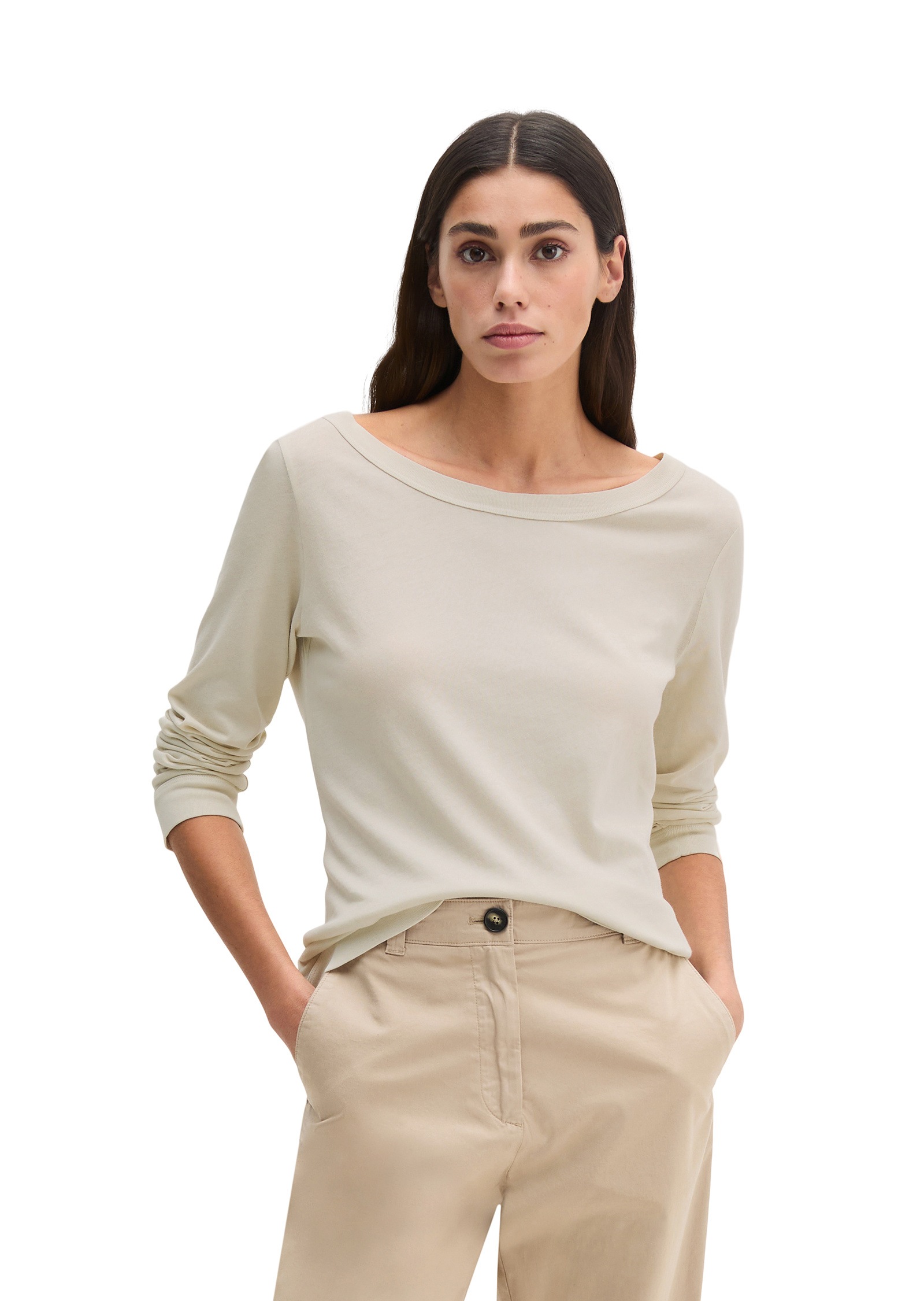 Langarmshirt MARC O'POLO "aus weichem Baumwoll-Single-Jersey", Damen, Gr. XL, grau silk, Obermaterial: 100% Baumwolle, unifarben, Basic, regular fit, U-Boot-Ausschnitt, Rippbündchen, Shirts Langarmshirt