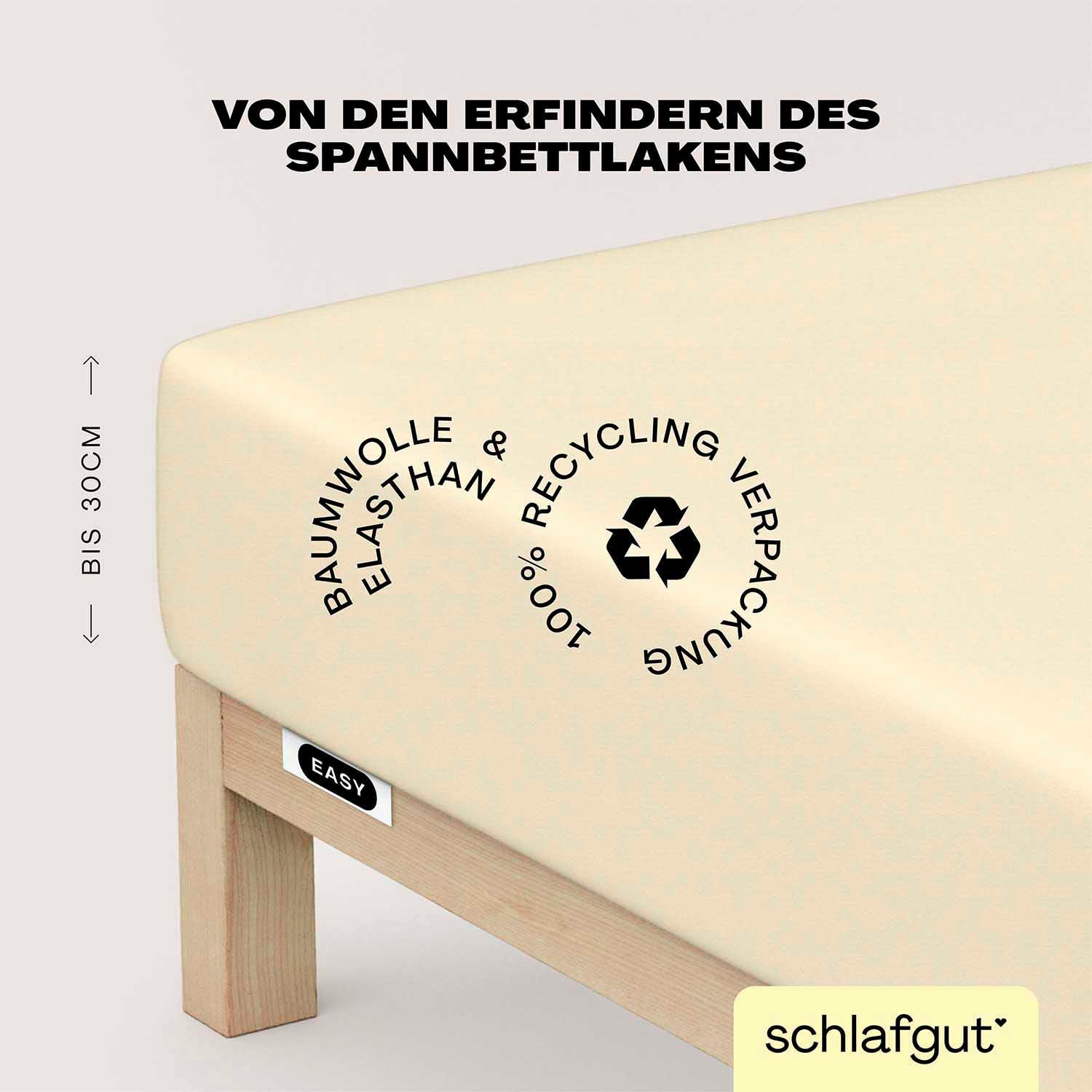 Schlafgut Spannbettlaken "EASY JERSEY ELASTHAN Bettlaken, 170 g/m², 95% Baumwolle, 5% Elasthan" Spannbettlaken bis 30 cm Höhe, bügelfrei, pflegeleicht, perfekter Sitz