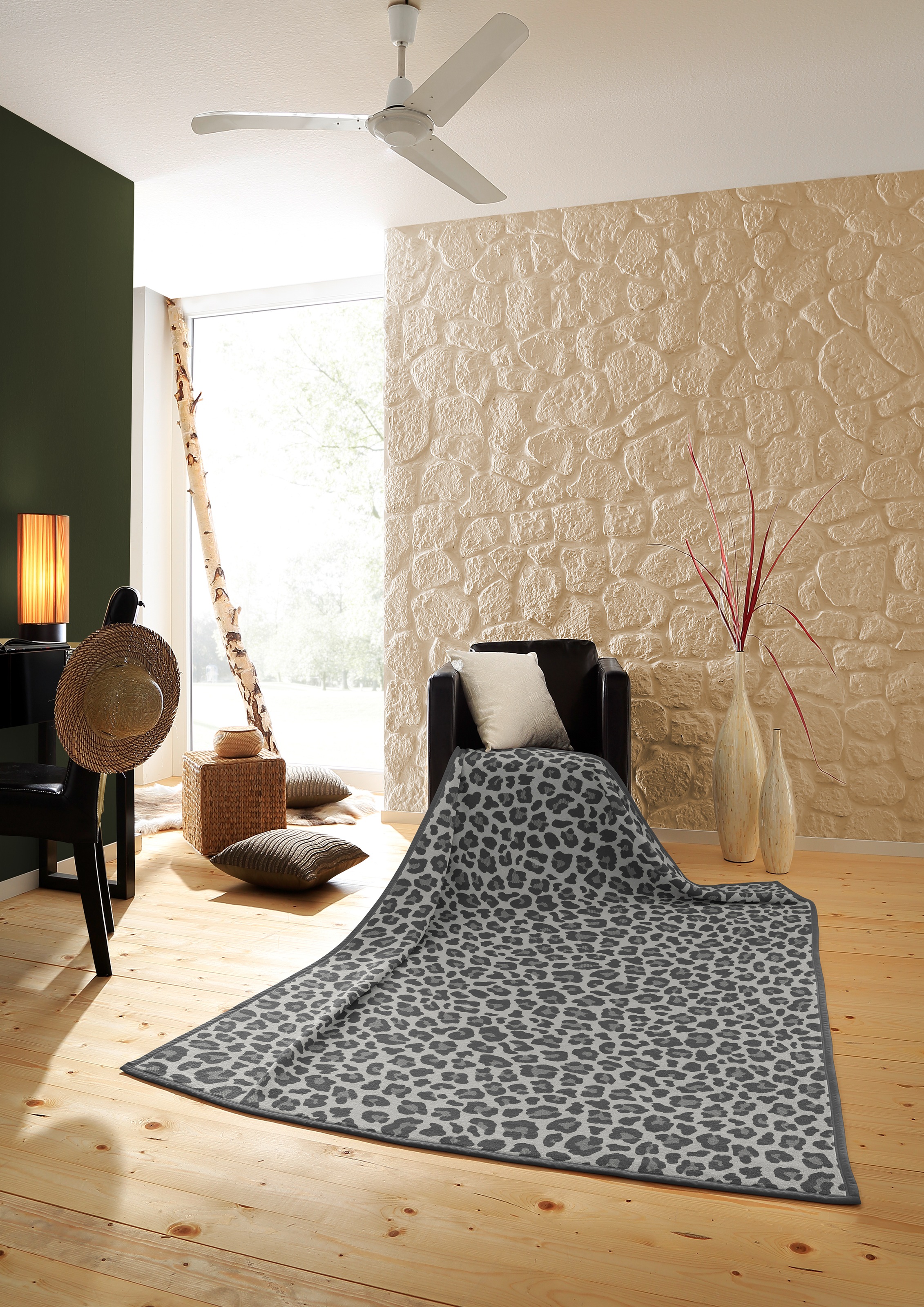 Biederlack Wohndecke "Leo" mit Veloursband, 70% Baumwolle/30% Polyacryl