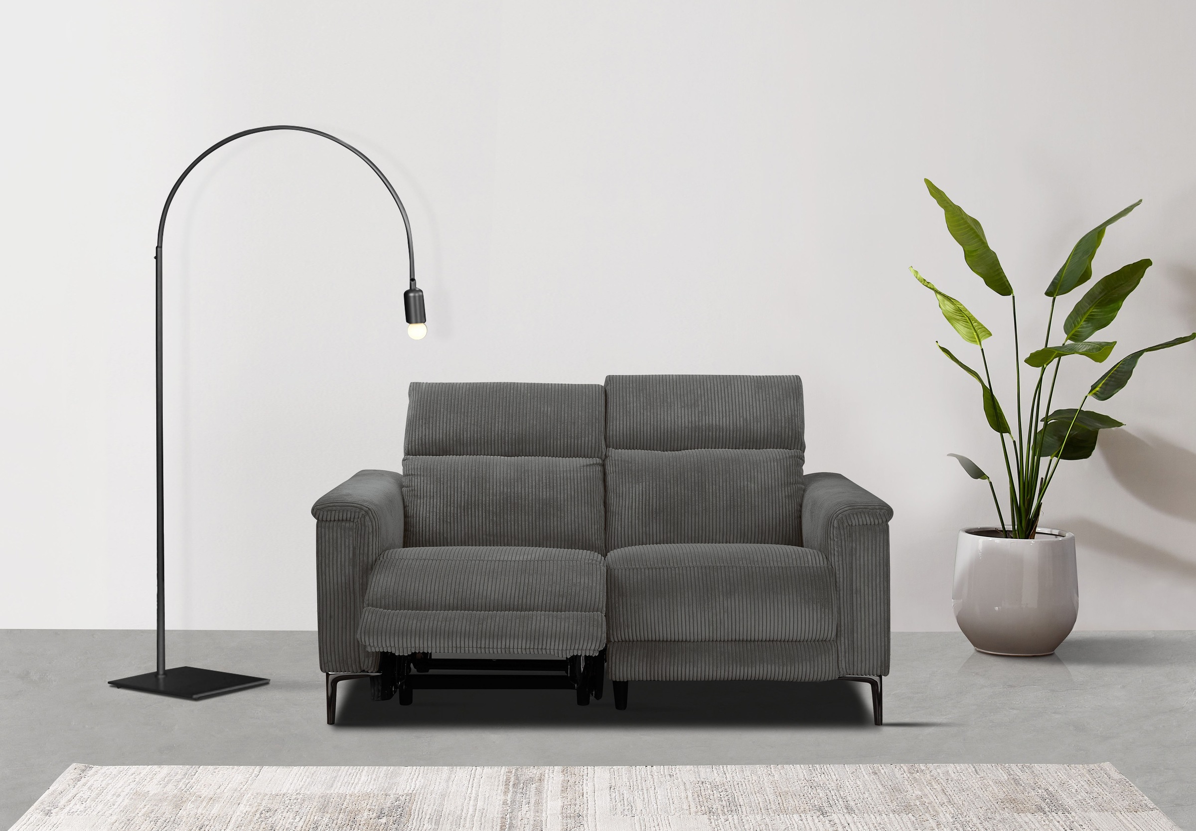 2-Sitzer OTTO HOME "LUND Cord, 160 cm, manuelle o. elektrische Relaxfunktion", grau (anthrazit), B:160cm H:97cm T:100cm, 100% Polyester, Sofas, USB-C bei elektrischer Ausführung, mit Kopfteilverstellung