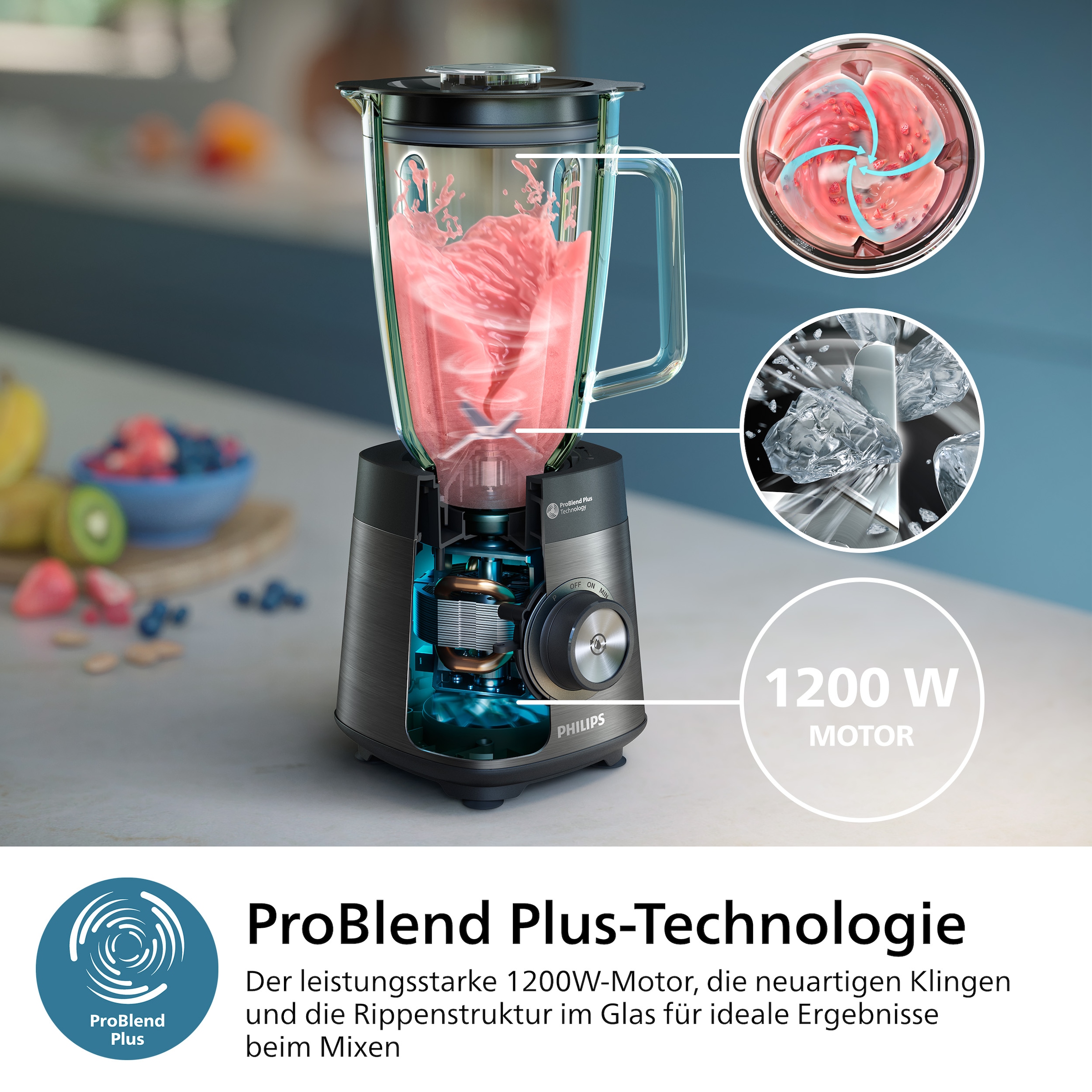 Philips Standmixer »HR3040/00 5000 Series, mit ProBlend Plus-Technologie,«, 1200 W, 2-Liter-Behälter und automatischer Reinigung; Edelstahl/Grau