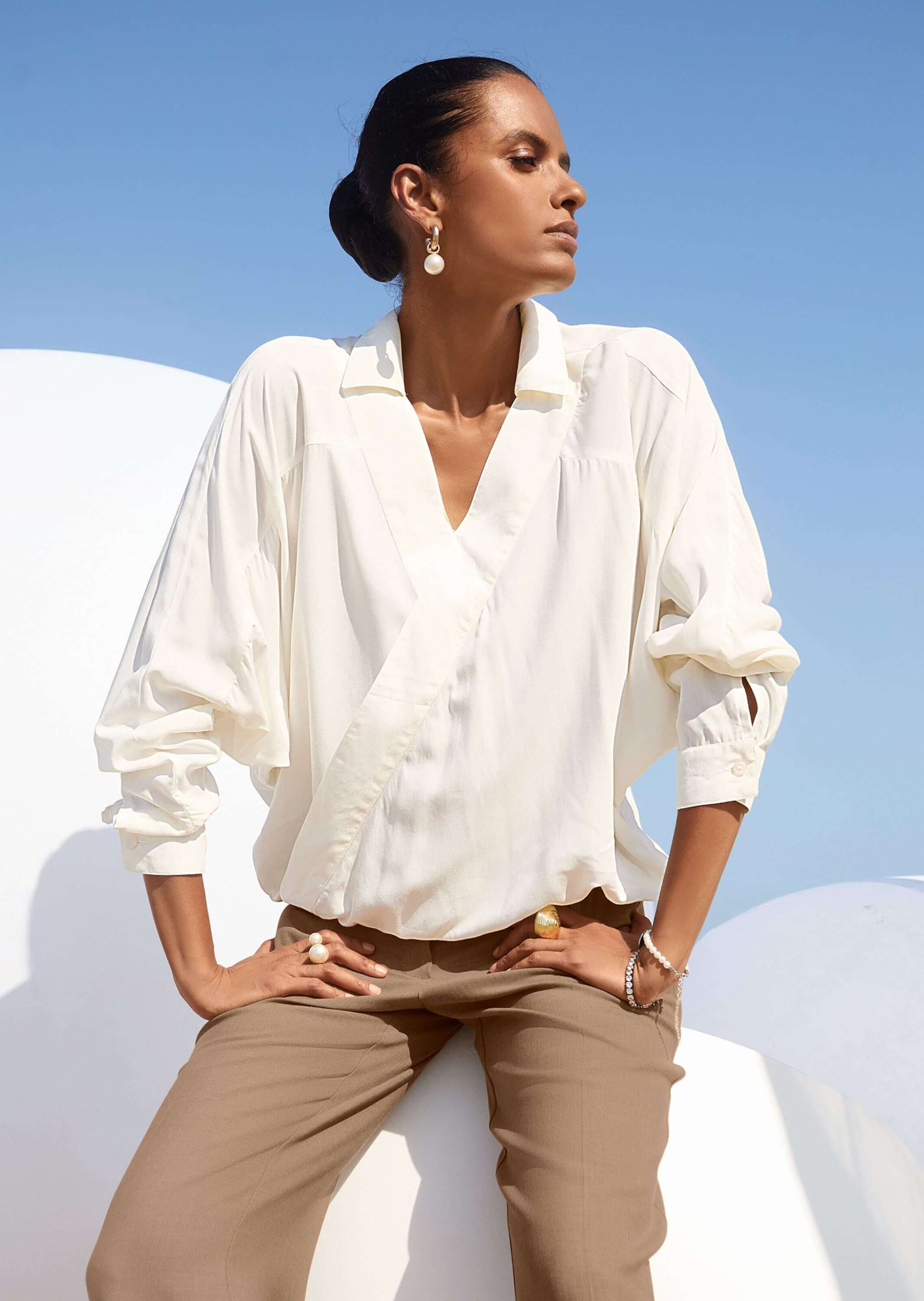 MADELEINE Langarmbluse »Bluse Bluse im Wickel-Look«