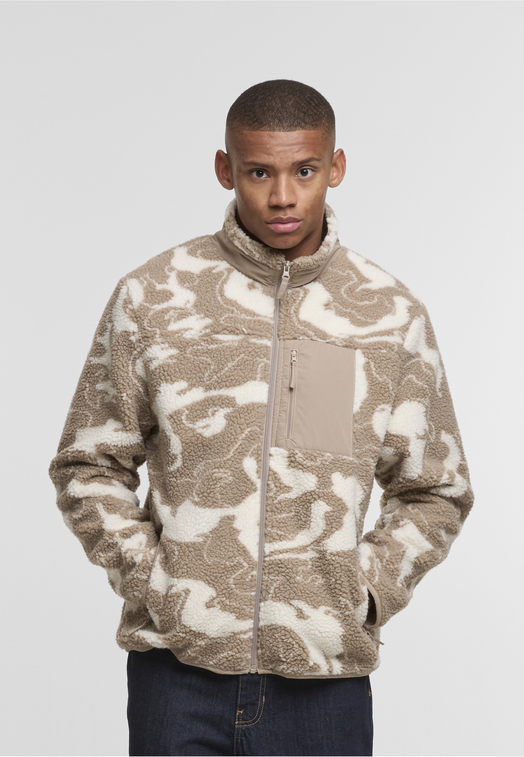 URBAN CLASSICS Allwetterjacke »Urban Classics Pattern Teddy Trackjacket« 1 Stk. tlg. ohne Kapuze