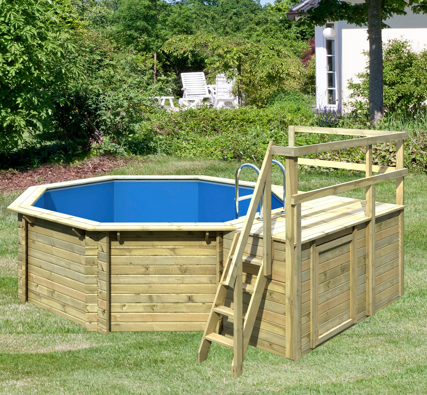 Karibu Achteckpool "PORTO Set C ØxH: 358x124 cm" mit Technikraum unter dem günstig online kaufen