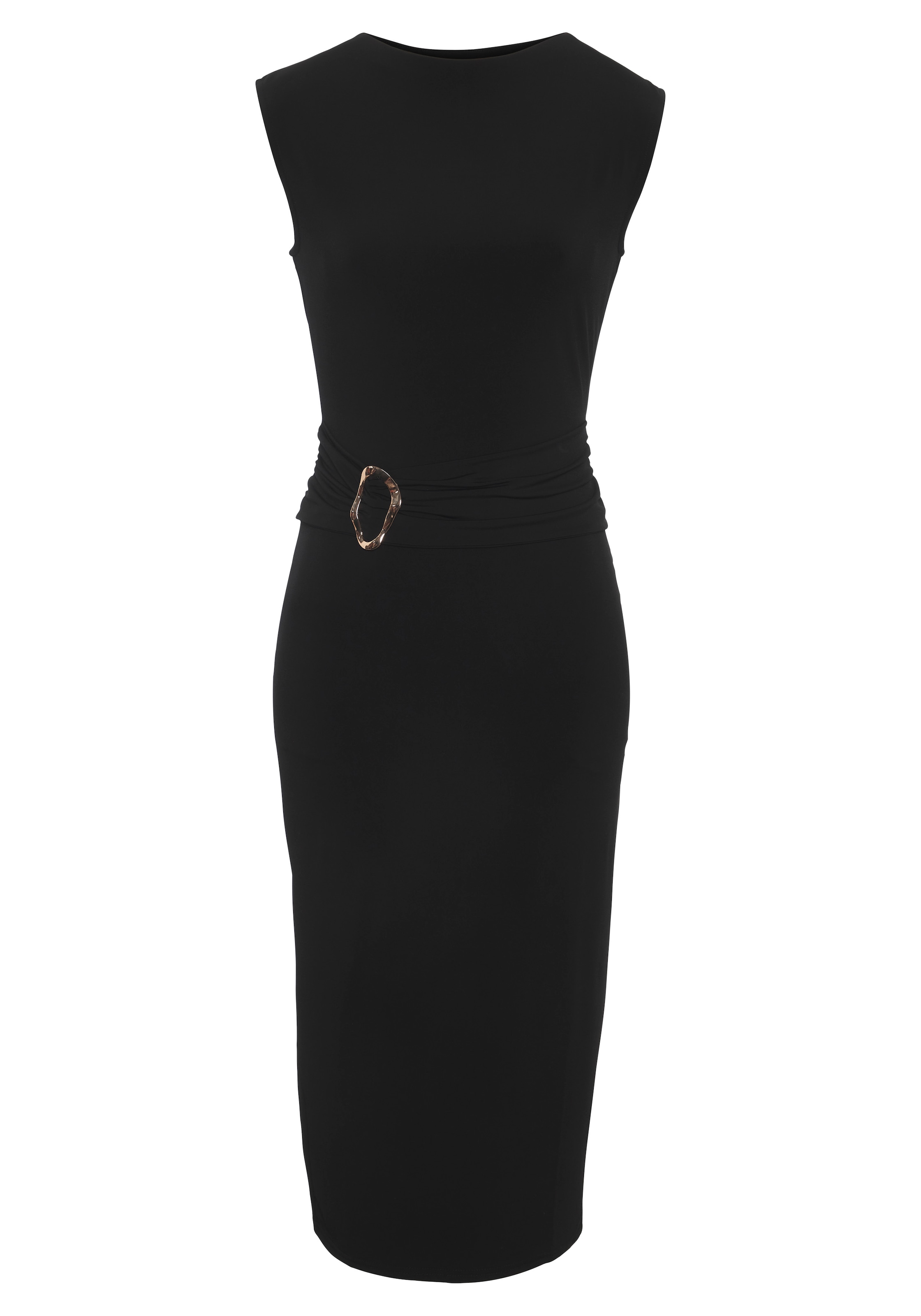 Buffalo Midikleid »in schmaler Passform mit Gürteldetail aus bügelfreier Ware« Ohne Taschen elegantes Etuikleid, Bodyconkleid mit Zierschnalle,  Stretchkleid