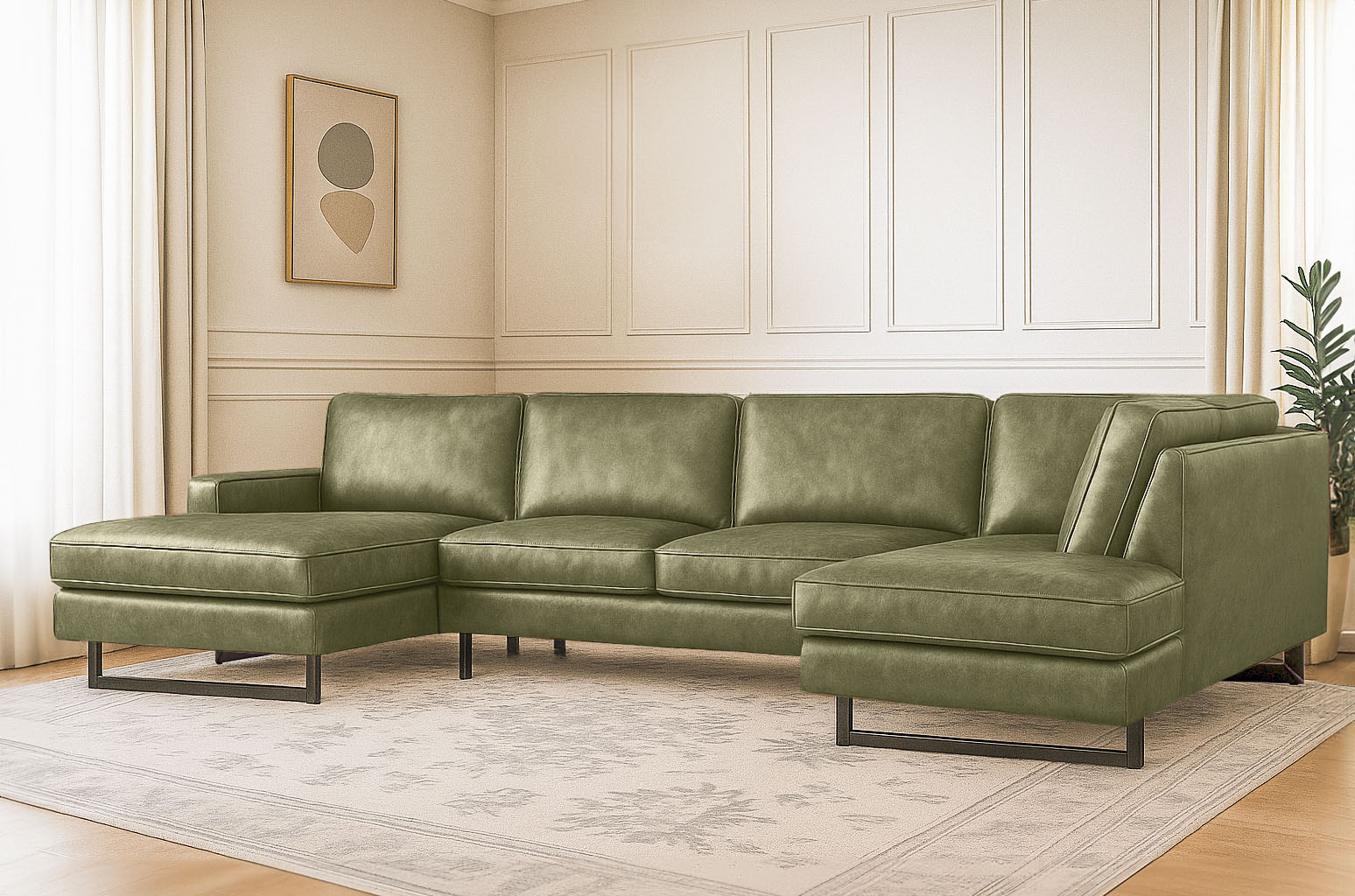 OTTO home Wohnlandschaft "Pinto, 350 cm, U-Form, XXL, mit Ottomanen" Cord, Chenille, Lederoptik, mit Keder, Metallfüße, Wellenunterfederung