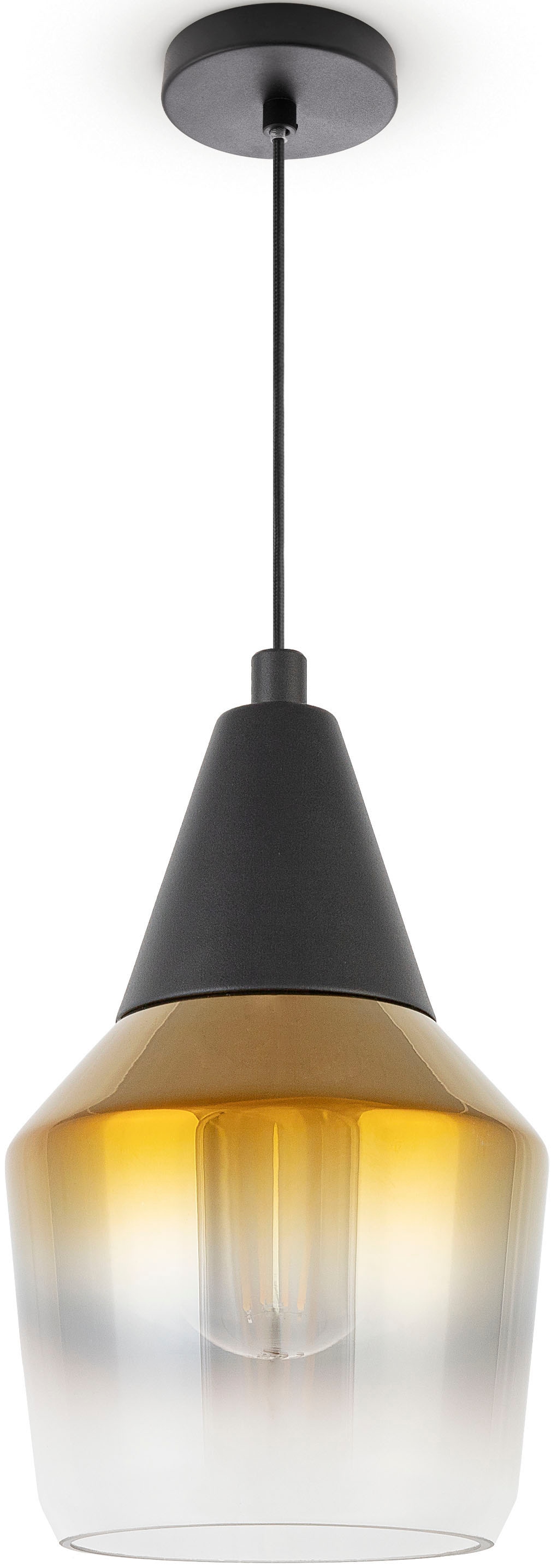 PACO HOME Pendelleuchte "DIANA", Ø 13,7cm H: 21,1cm, schwarz, Esszimmer, Leuchten, Esstisch Deckenlampe Glas Lampenschirm Modern Vintage Industrial
