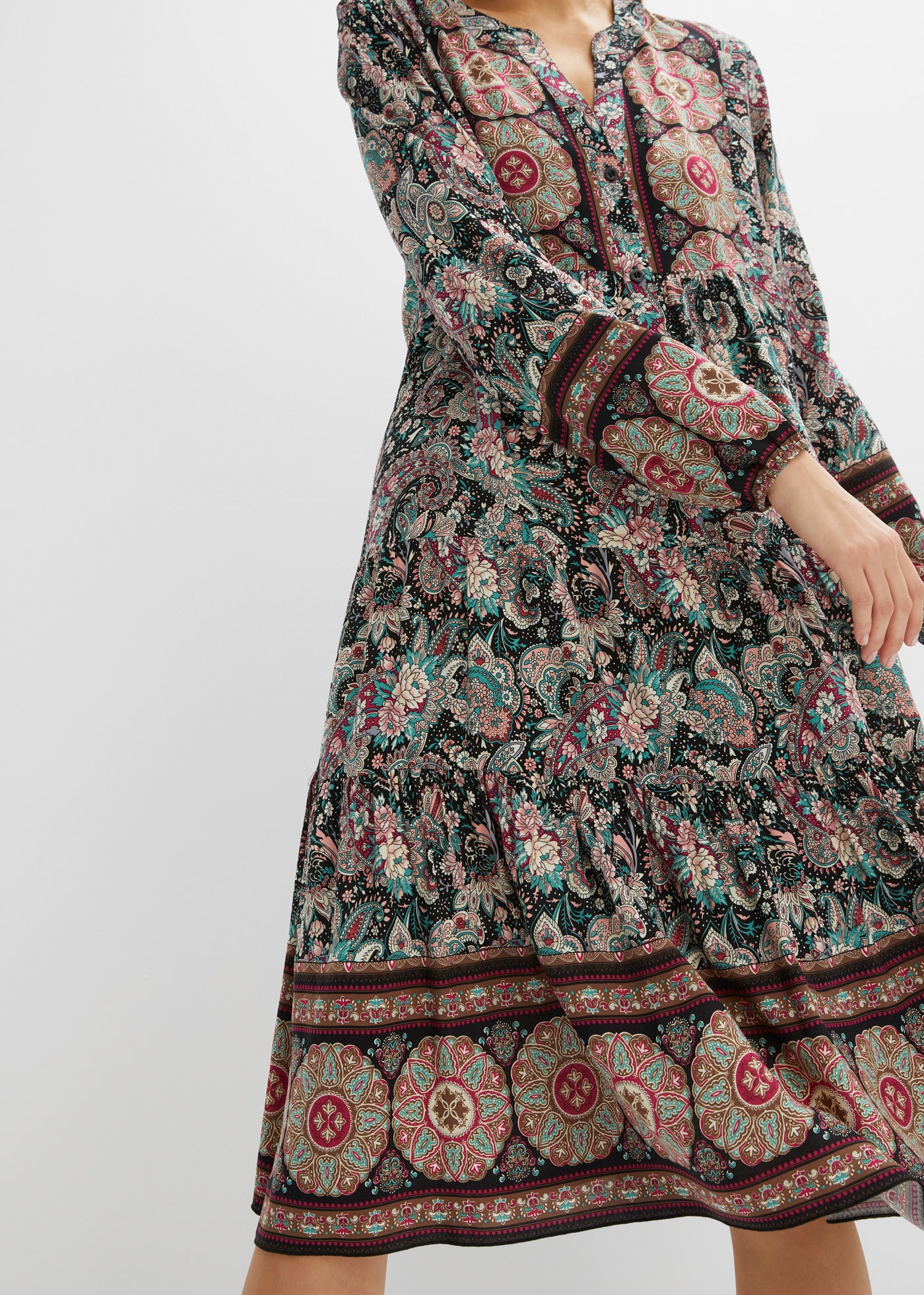 Thumbnail - bonprix Tunikakleid für Festivals, aus Viskose, A-Linien-Passform, mit langem Arm