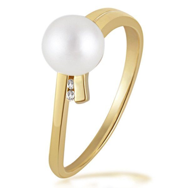 goldmaid Damenring Perle 375/- Gelbgold 2 Diamanten 0 02 ct.