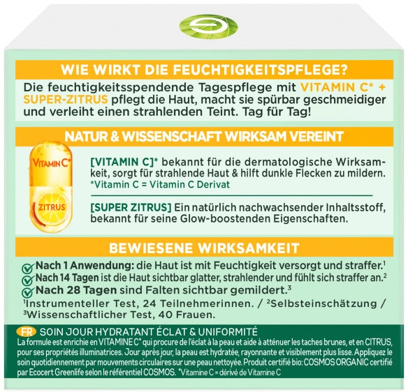 GARNIER Tagescreme »Bio Feuchtigkeitspflege Vitamin C«, mit hoher Wirksamkeit