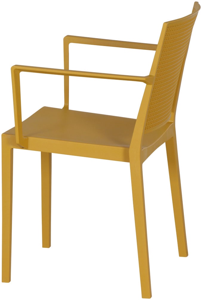 Siena Garden Gartensessel »Square Sessel mustard 2er Set mit Tisch« Set, 2 Stk. tlg. 2 x Stapelsessel + Tisch Sola Ø 80 cm