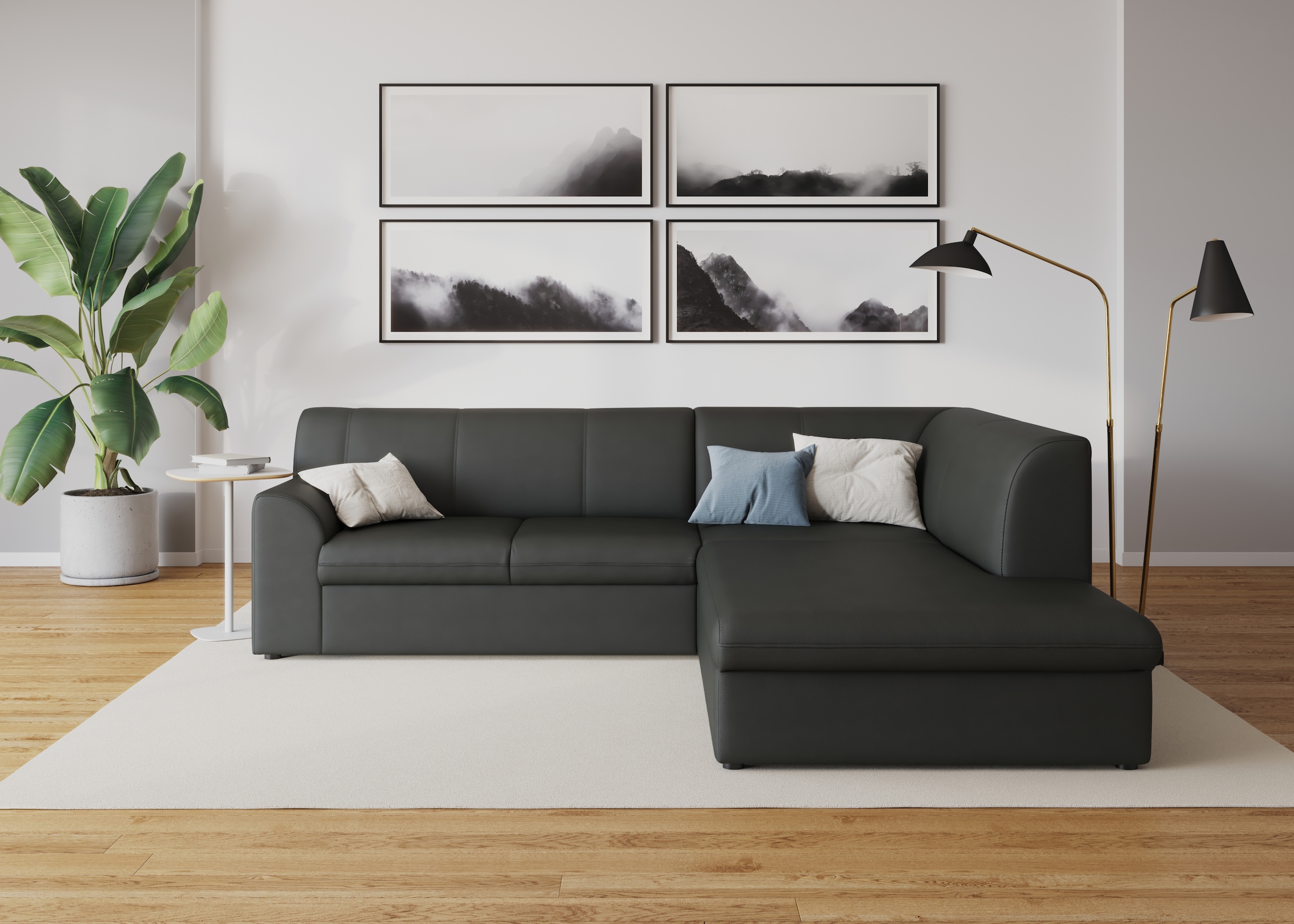 DOMO collection "Topper zeitlos elegant, kompakte StellmaßeL-Form" mit Ottomane, wahlweise mit Schlaffunktion