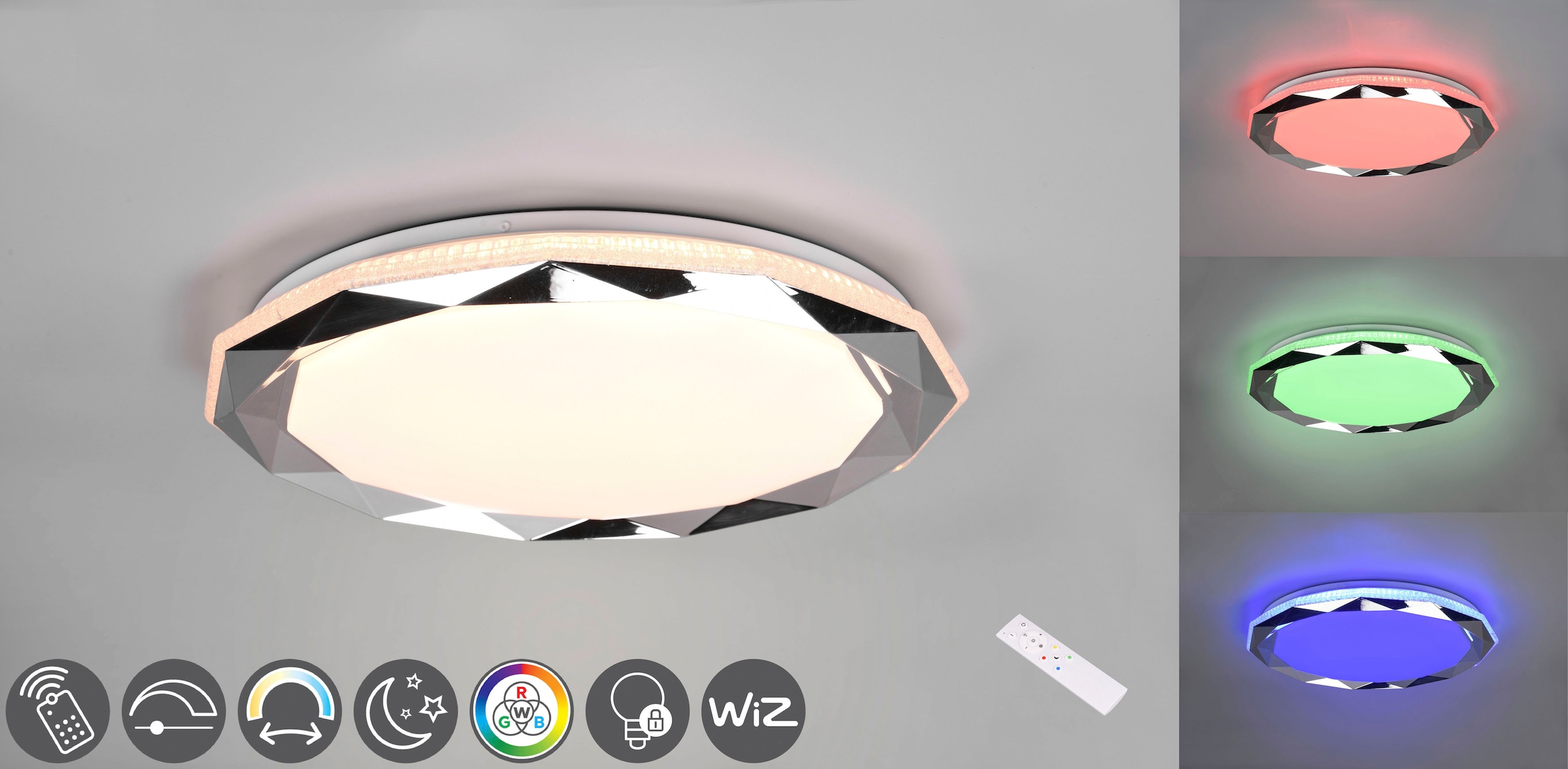 | dimmbar Deckenleuchte LED WiZ BAUR Memory Smarthome »Ando«, 1 flammig-flammig, Nachtlicht Fernbedienung Leuchten RGBW TRIO Deckenlampe