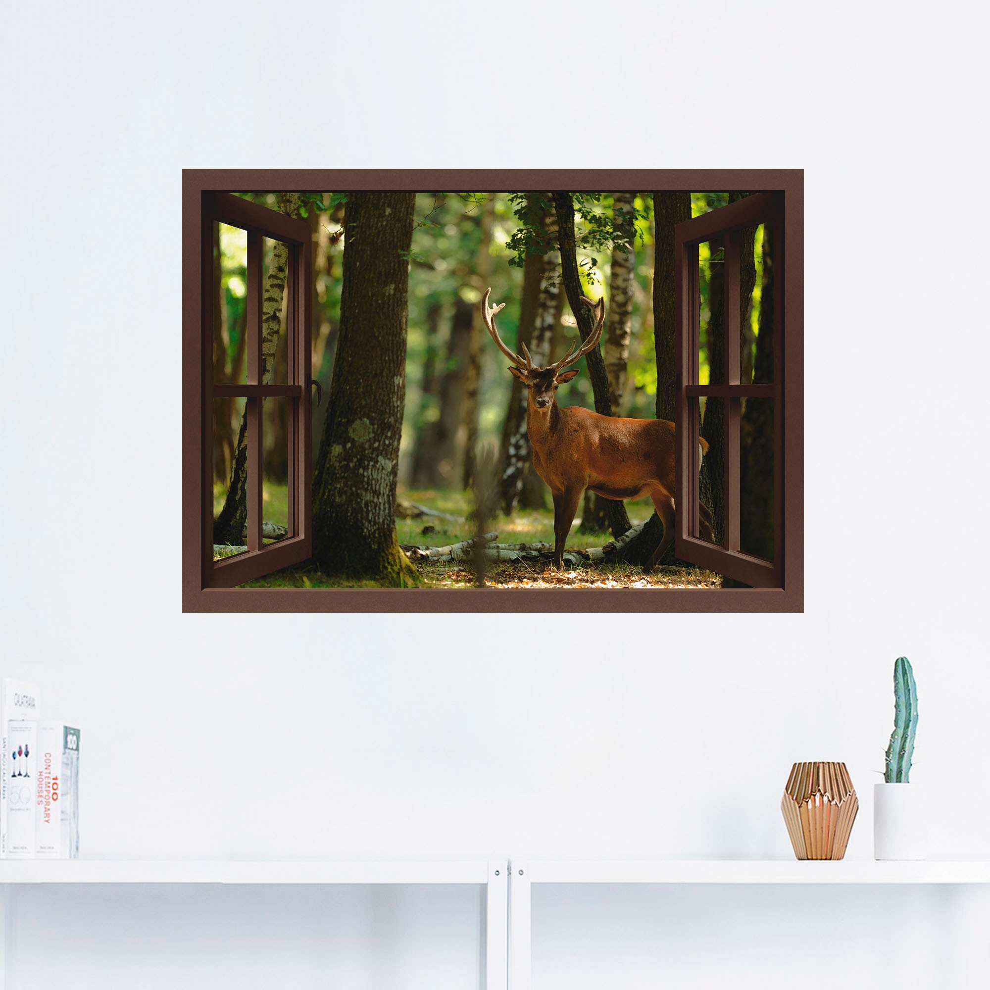 Artland Wandbild "Fensterblick - Hirsch 4 - Wald", Fensterblick, (1 St.), a günstig online kaufen