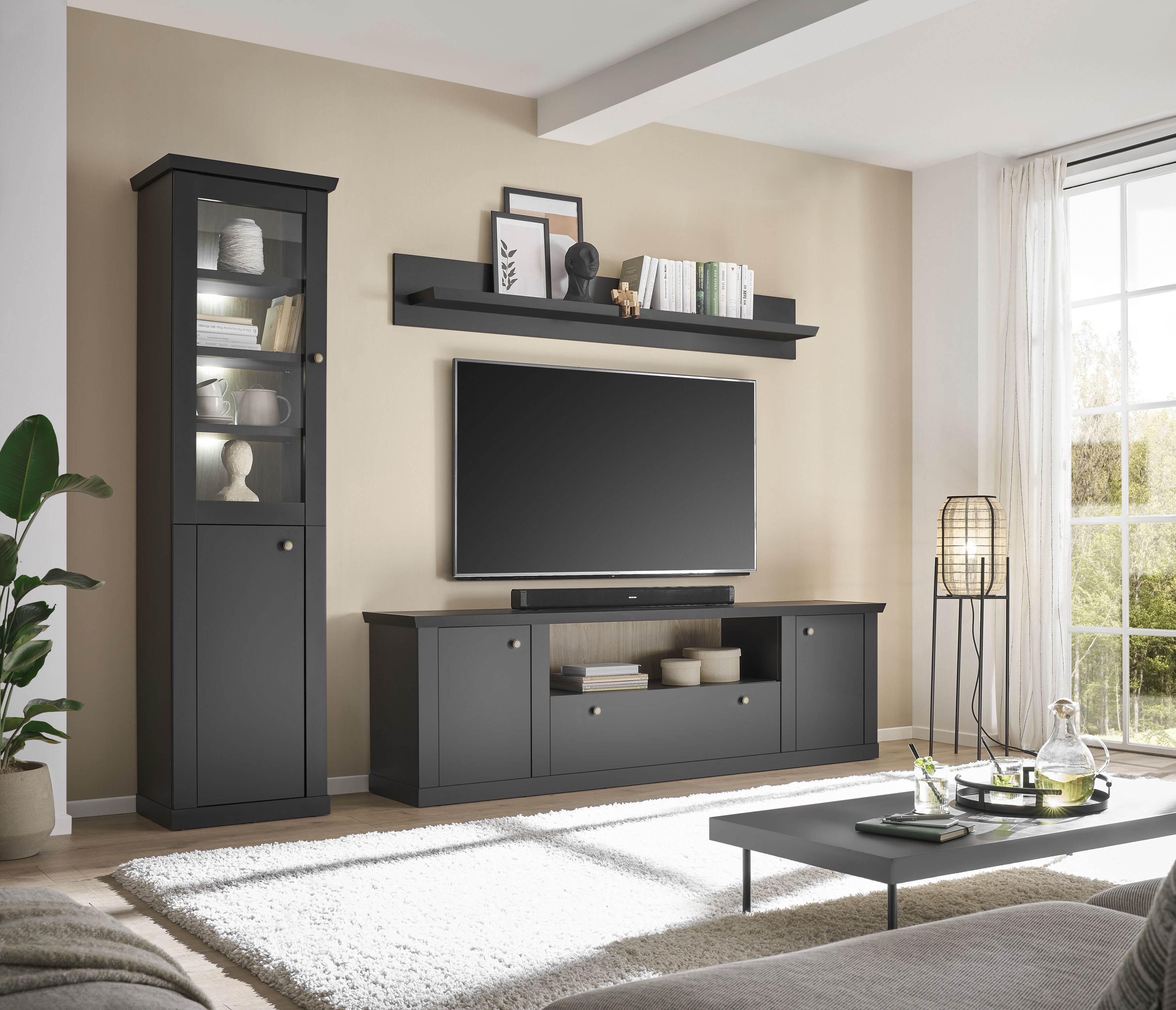 Home affaire Wohnwand "Lincoln, moderne Anbauwand, Komplettset im Landhausstil" Komplett-Set, 3 Stk. tlg.
