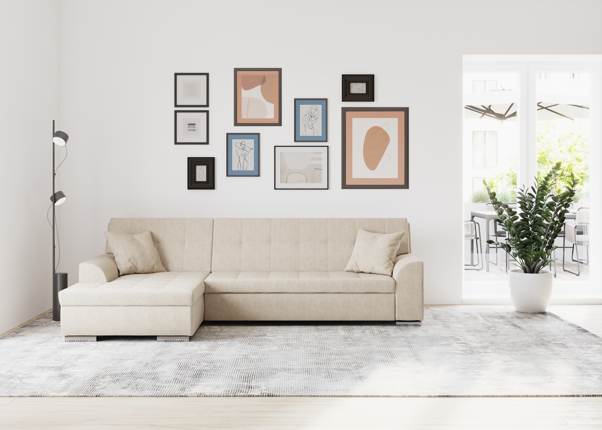 DOMO collection Ecksofa "TREVISO viele Bezüge, auch in Cord, L-Form, 267x178 cm" mit Bettfunktion, inkl. Zierkissen, Unser Dauertiefpreis