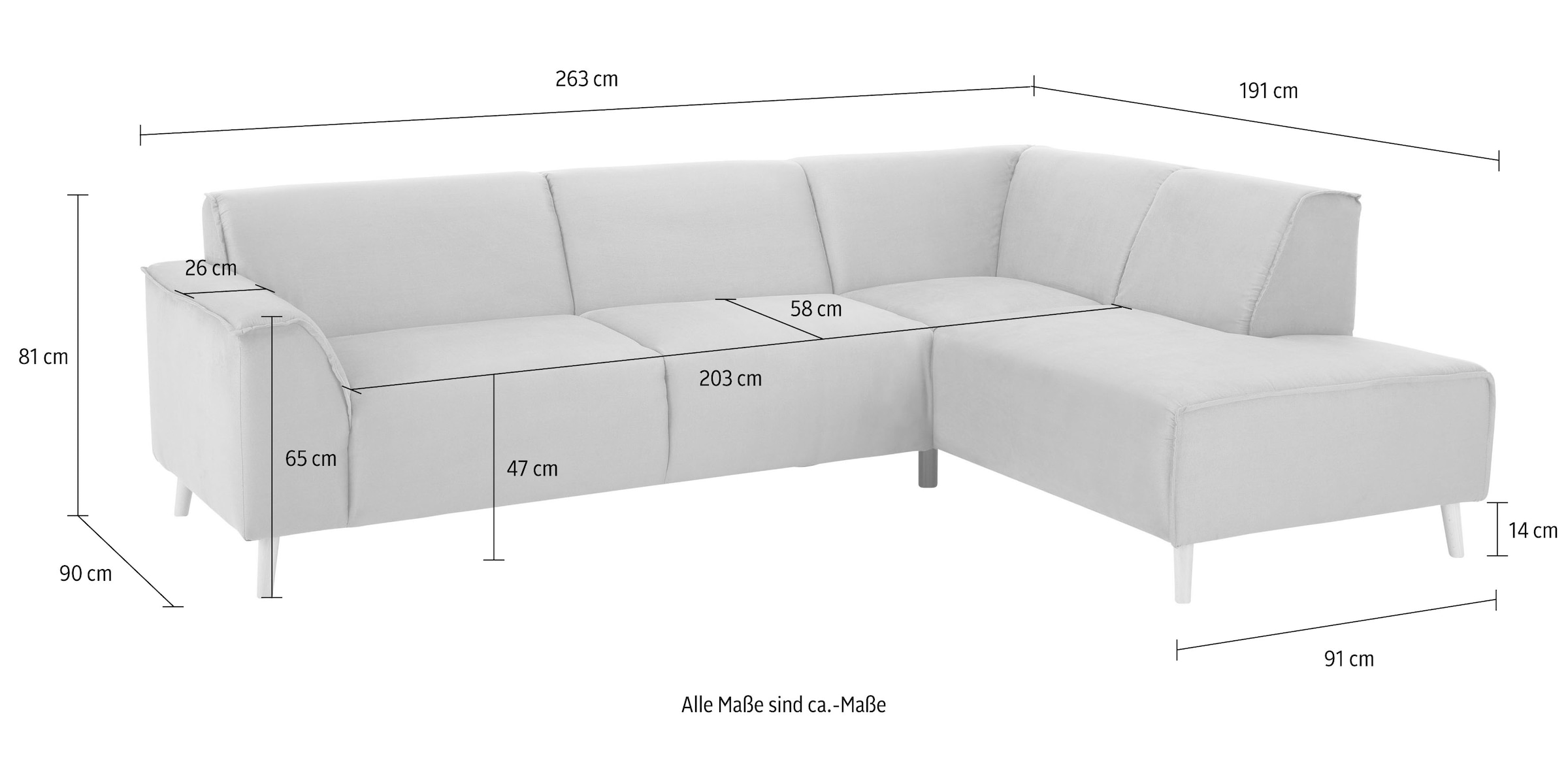 Home affaire Ecksofa »Julia L-Form«, Federkern-Polsterung, Holzfüße, Keder