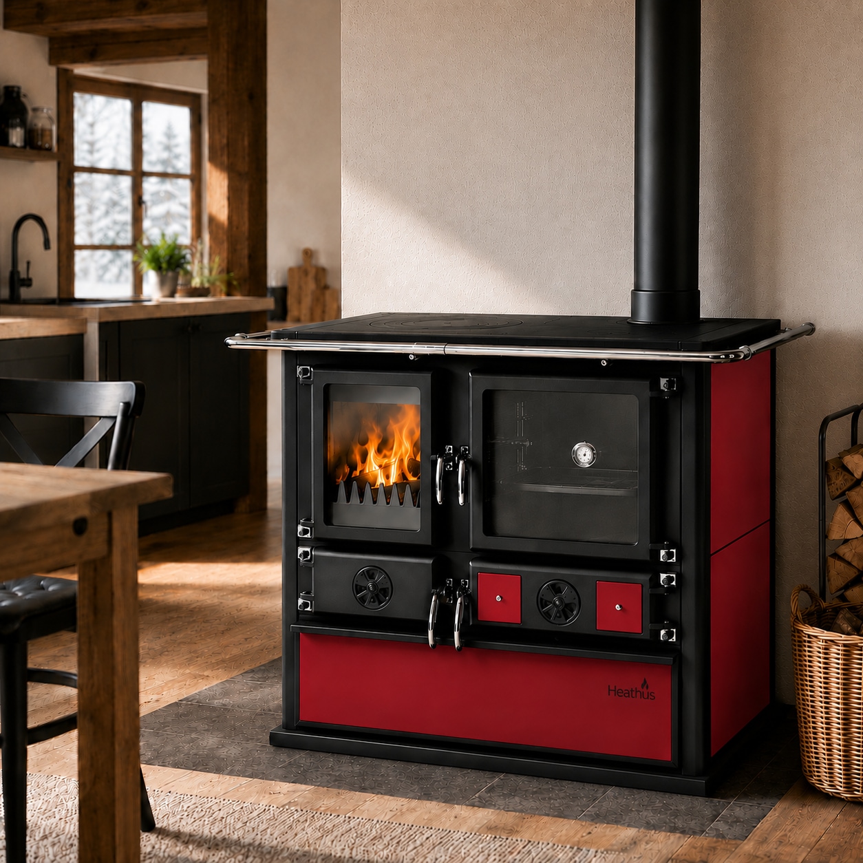   Festbrennstoffherd »Cook Premium Bordeaux« Küchenofen, Ofenherd zum Heizen, Kochen & Backen