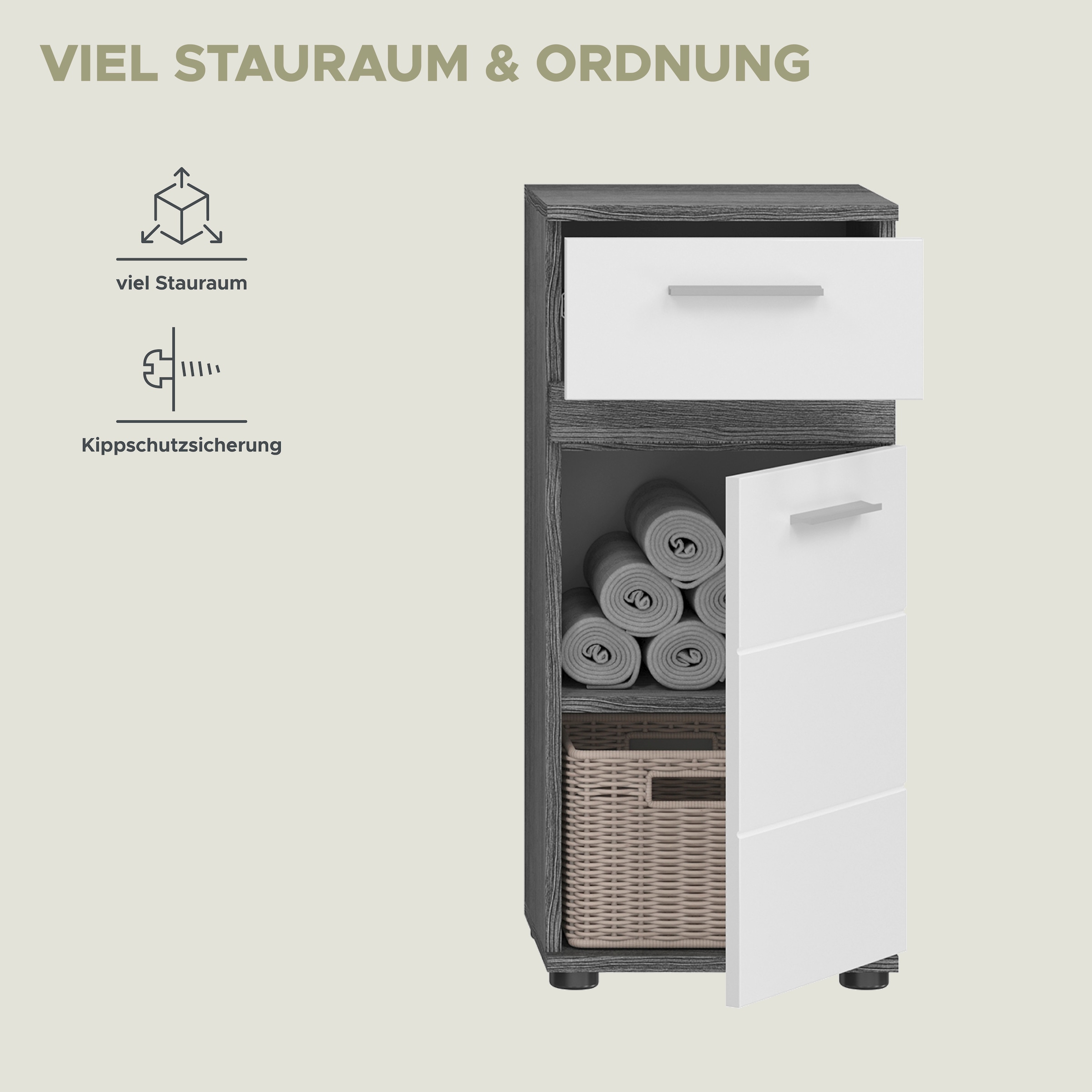 welltime Unterschrank »LUCCA, TOPSELLER!, Breite 35cm, 1 Tür (TA wechselbar), 1 Schubkasten«, MDF Front, Badmöbel, Badschrank, Schrank, Bad, Badezimmer
