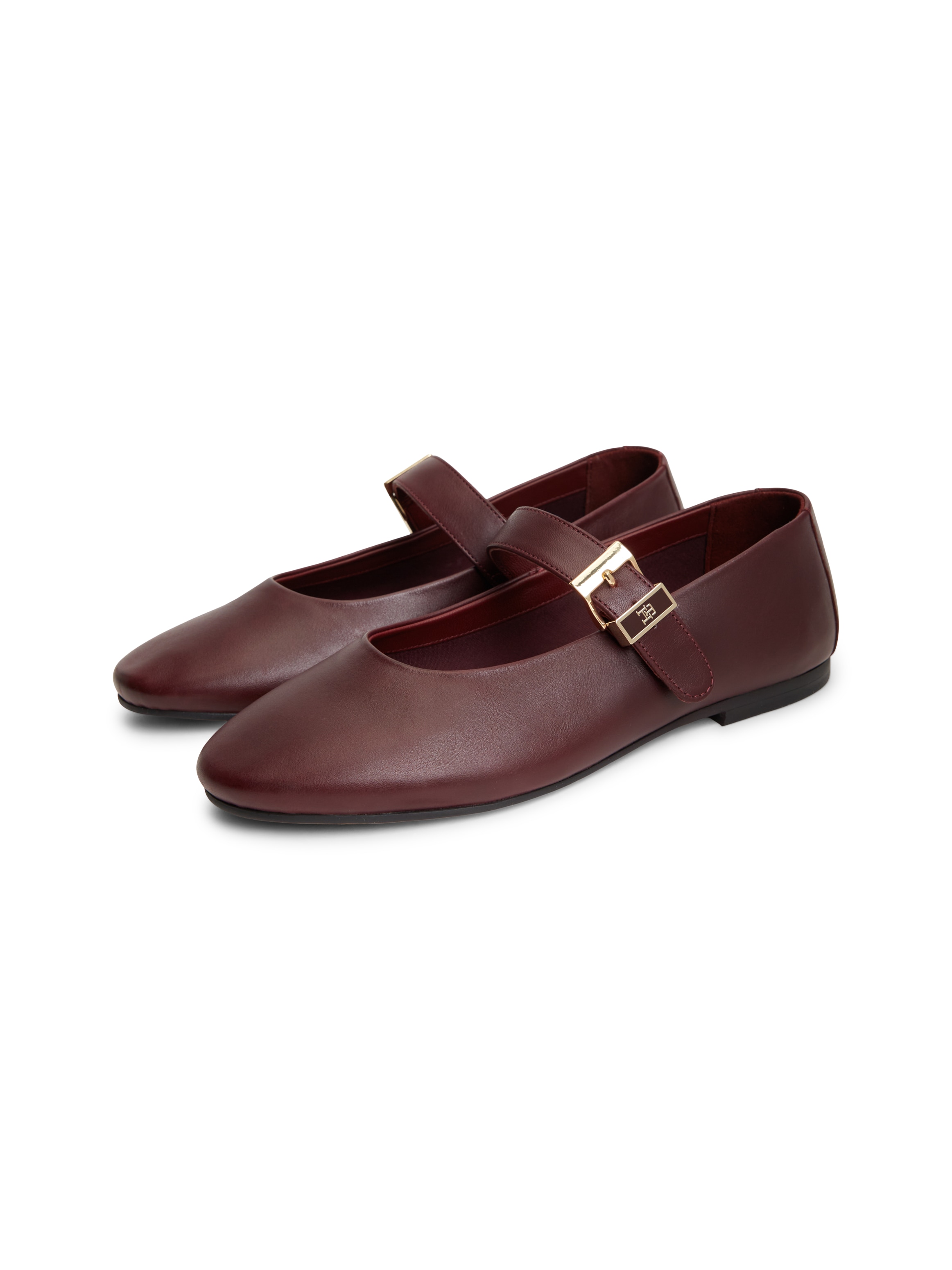Tommy Hilfiger Riemchenballerina "TH BUCKLE LEATHER BALLERINA" Businessschuh, mit verstellbarer Schnalle über den Rist, schmale Form.