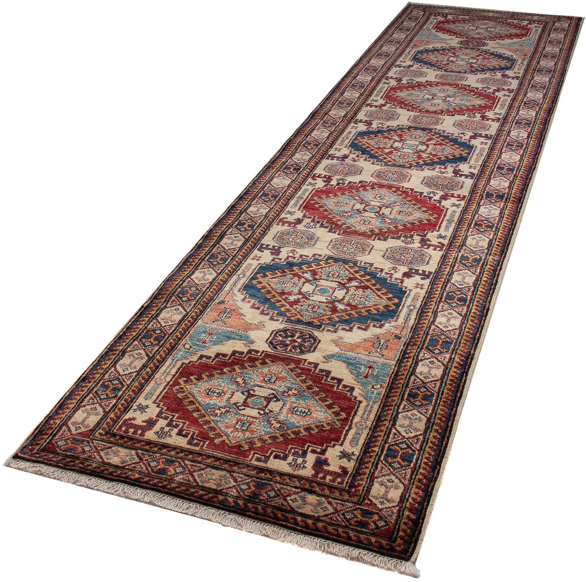 morgenland Orientteppich "Ziegler - Kazak - 305 x 76 cm - dunkelblau", rechteckig, 6 mm Höhe, Wohnzimmer, Handgeknüpft, 