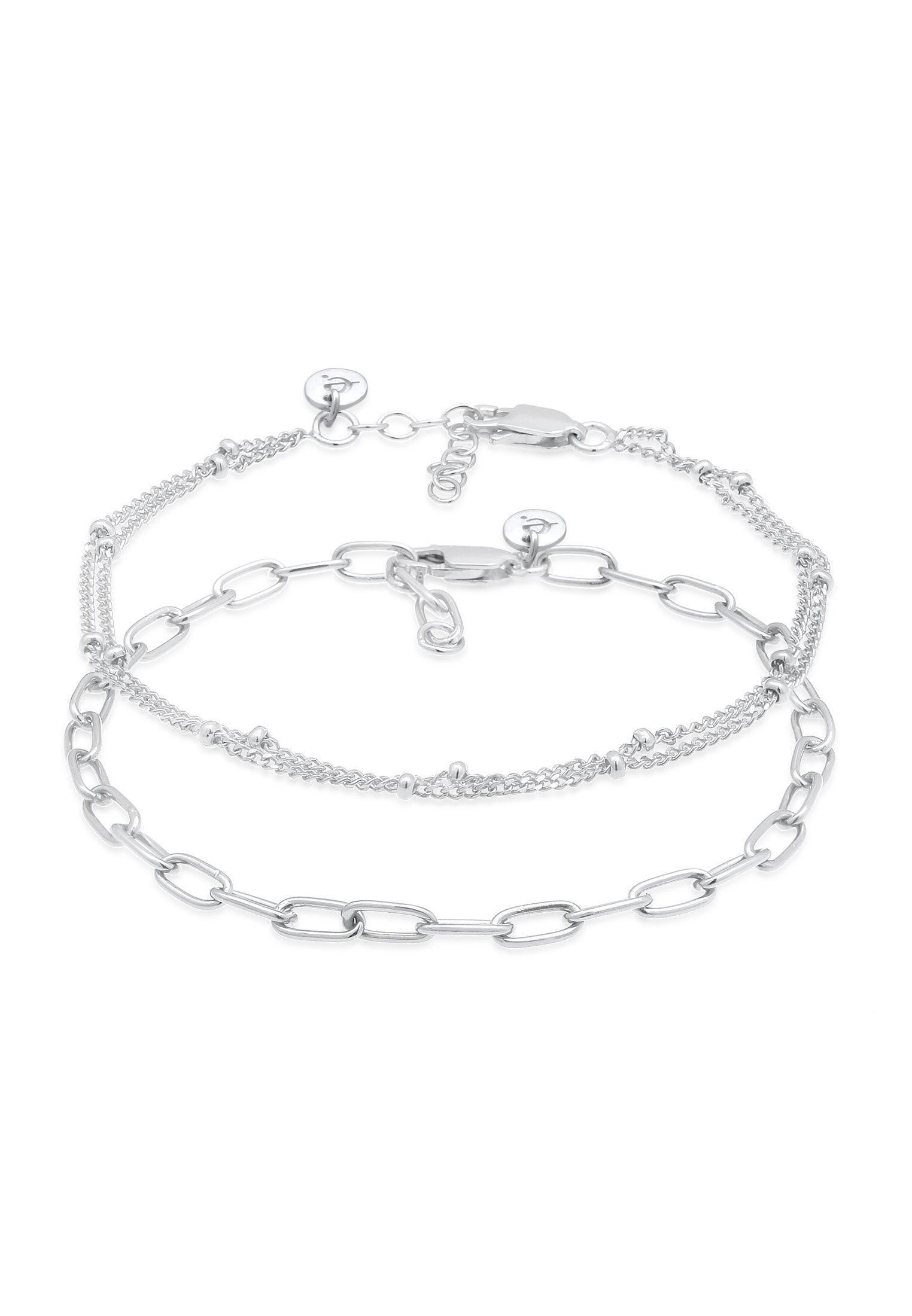 Elli Premium Armketten Set »Armband Glieder Layer Kugel (2 tlg) 925 Silber vergoldet«