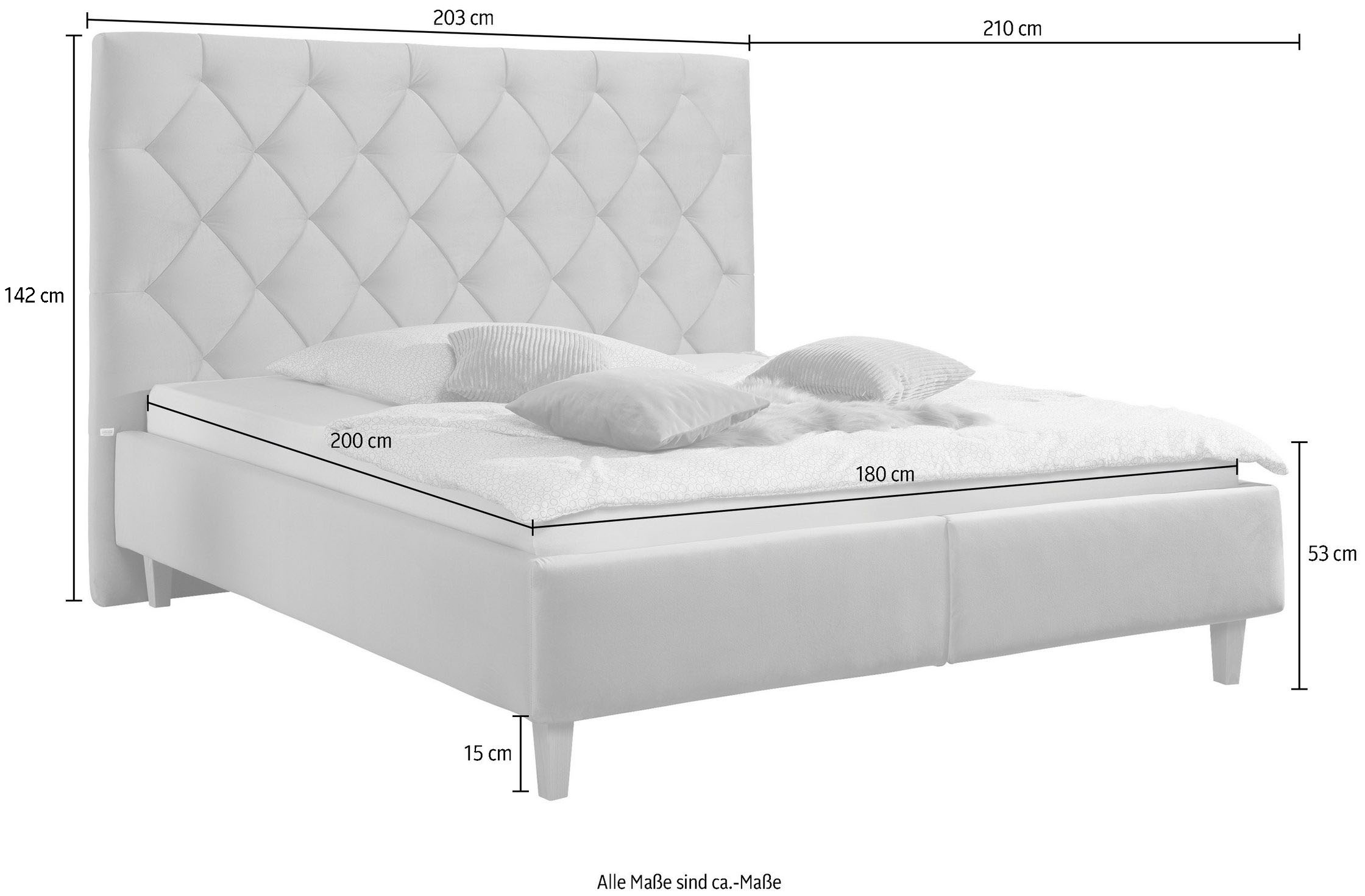 Guido Maria Kretschmer Home&Living Polsterbett »Sunley 140«, Kreuzsteppung, Kopfteilhöhe 142 cm, ohne oder mit Matratze/Lattenrost
