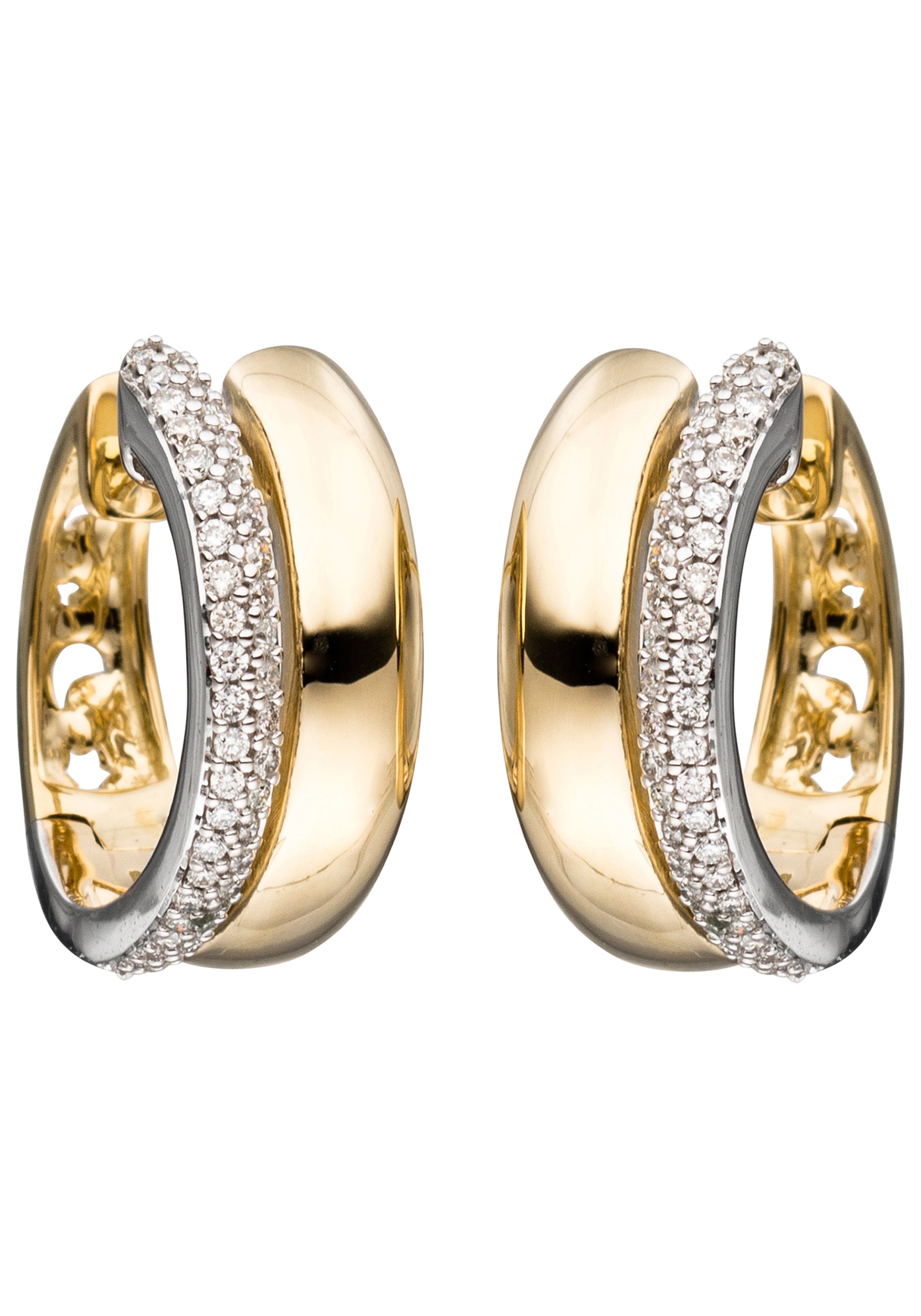 JOBO Paar Creolen »Ohrringe mit 86 Diamanten« 585 Gold bicolor