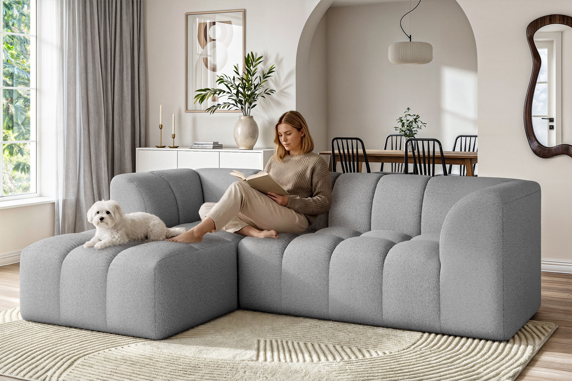 OTTO home Ecksofa "TUURE L-Form, Verlässliche Qualität, moderne Steppung, Breite 255cm" Bubble Optik, moderne Steppung, hoher Sitzkomfort, Wellenunterfederung