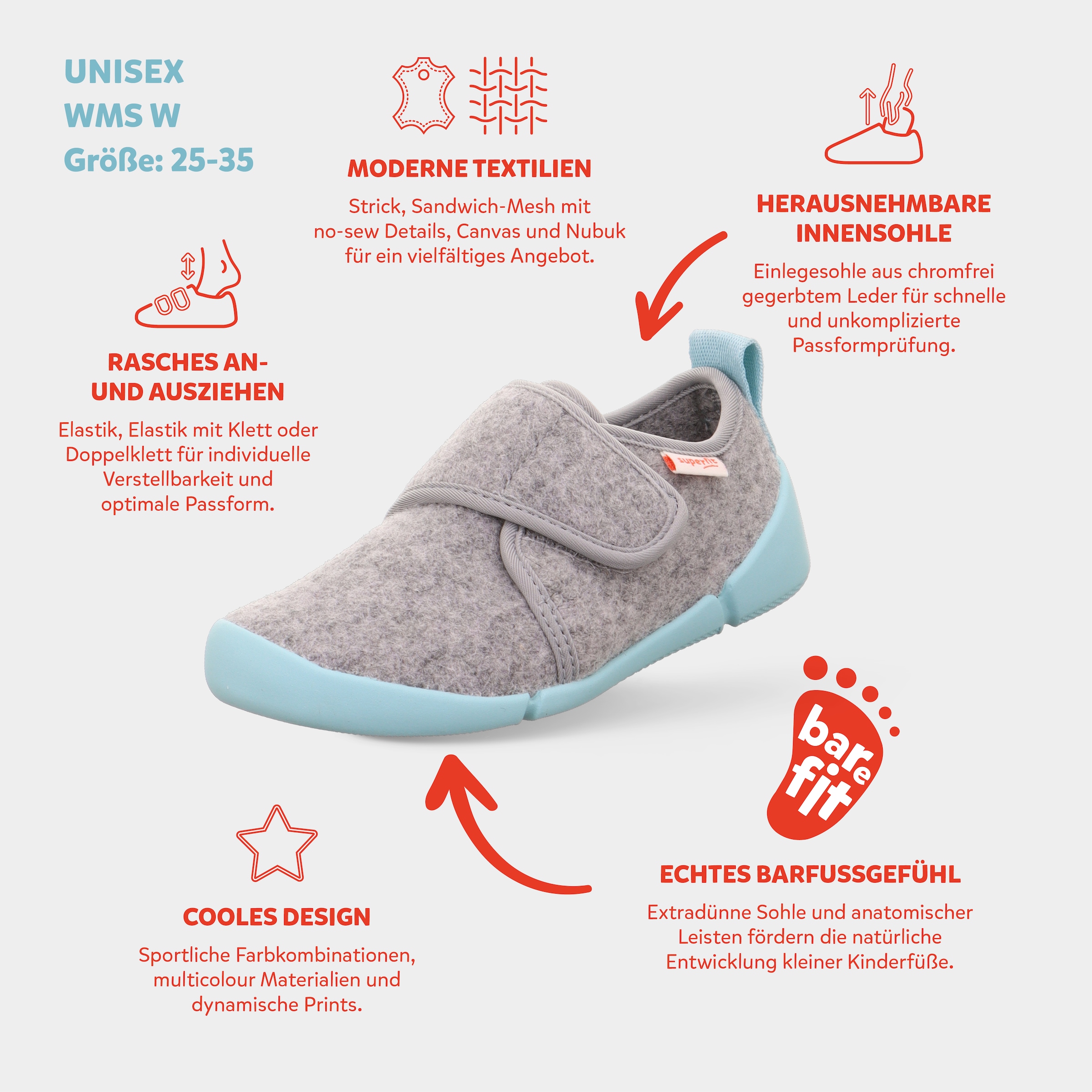 Superfit Hausschuh »VENTI WMS: Weit«  Kindergartenschuh mit Schurwolle, Größenschablone zum Download