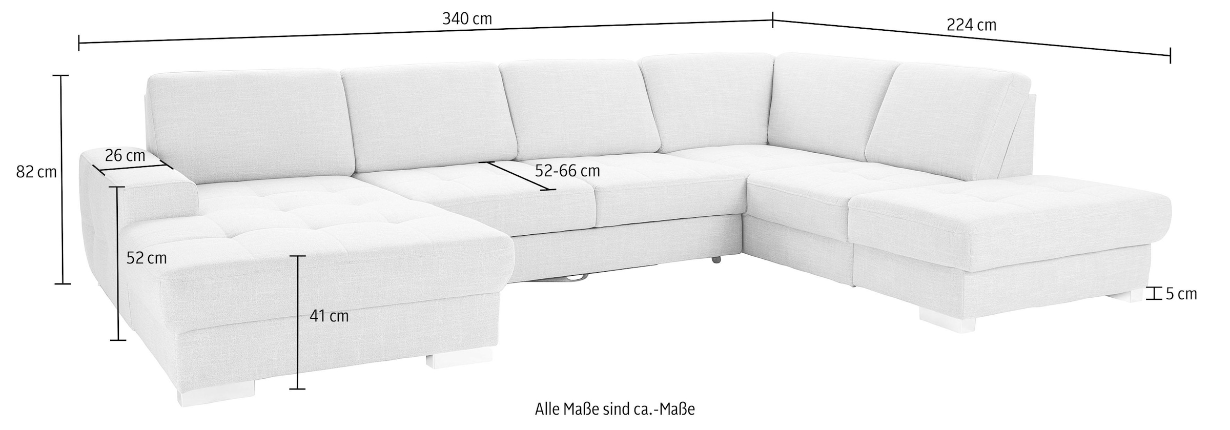 sit&more Wohnlandschaft »Santorini U-Form«, mit Federkern und Sitztiefenverstellung, wahlweise mit Bettfunktion