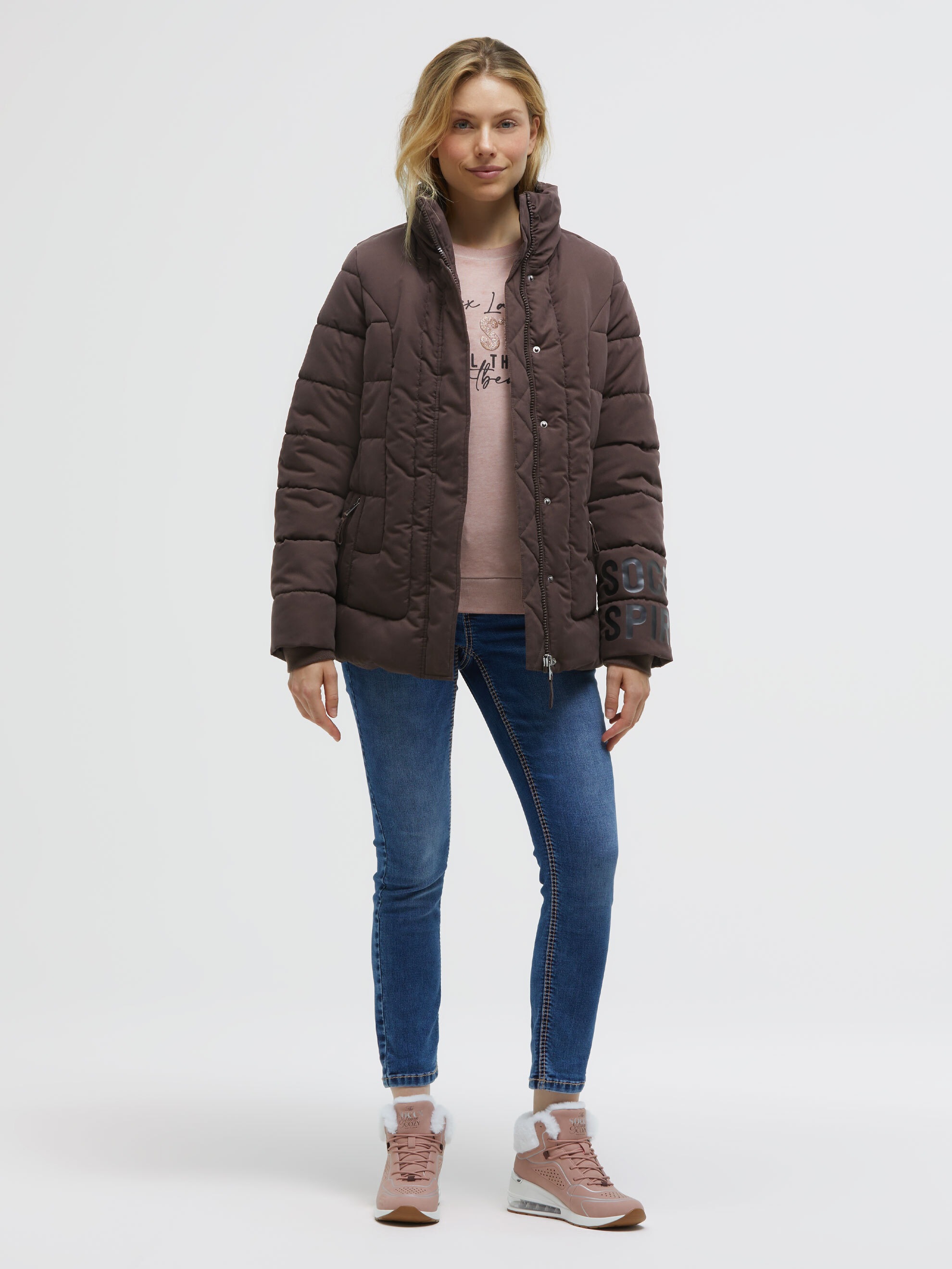 SOCCX Winterjacke ohne Kapuze mit Reißverschluss an den Einschubtaschen