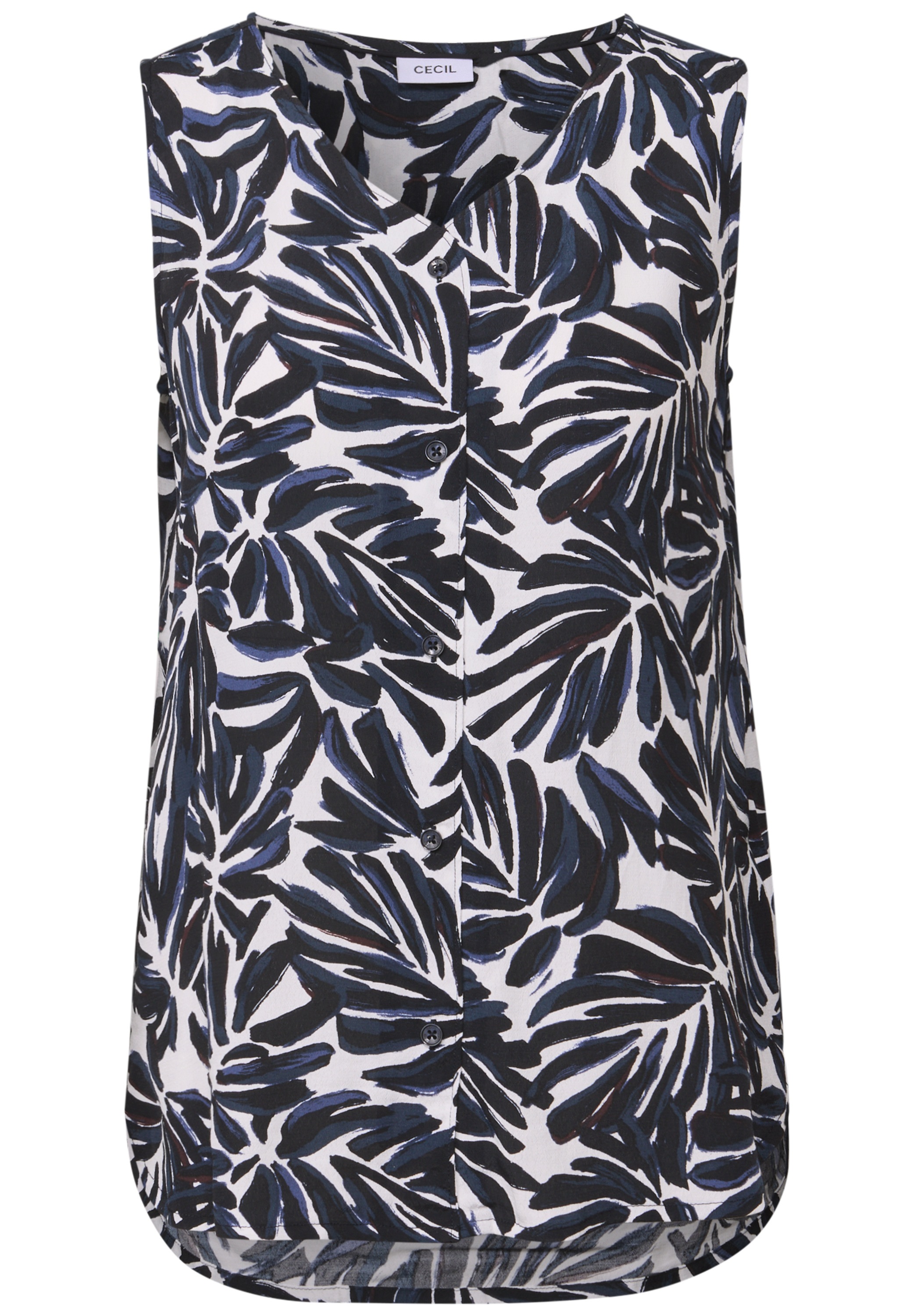 Blusentop CECIL, Damen, Gr. XS (36), blau (urban dunkelblau), Stoff, 100% Viskose, bedruckt, normal normal, V-Ausschnitt, abgesteppt, Blusen Blusentop, Feel Good Fit 3